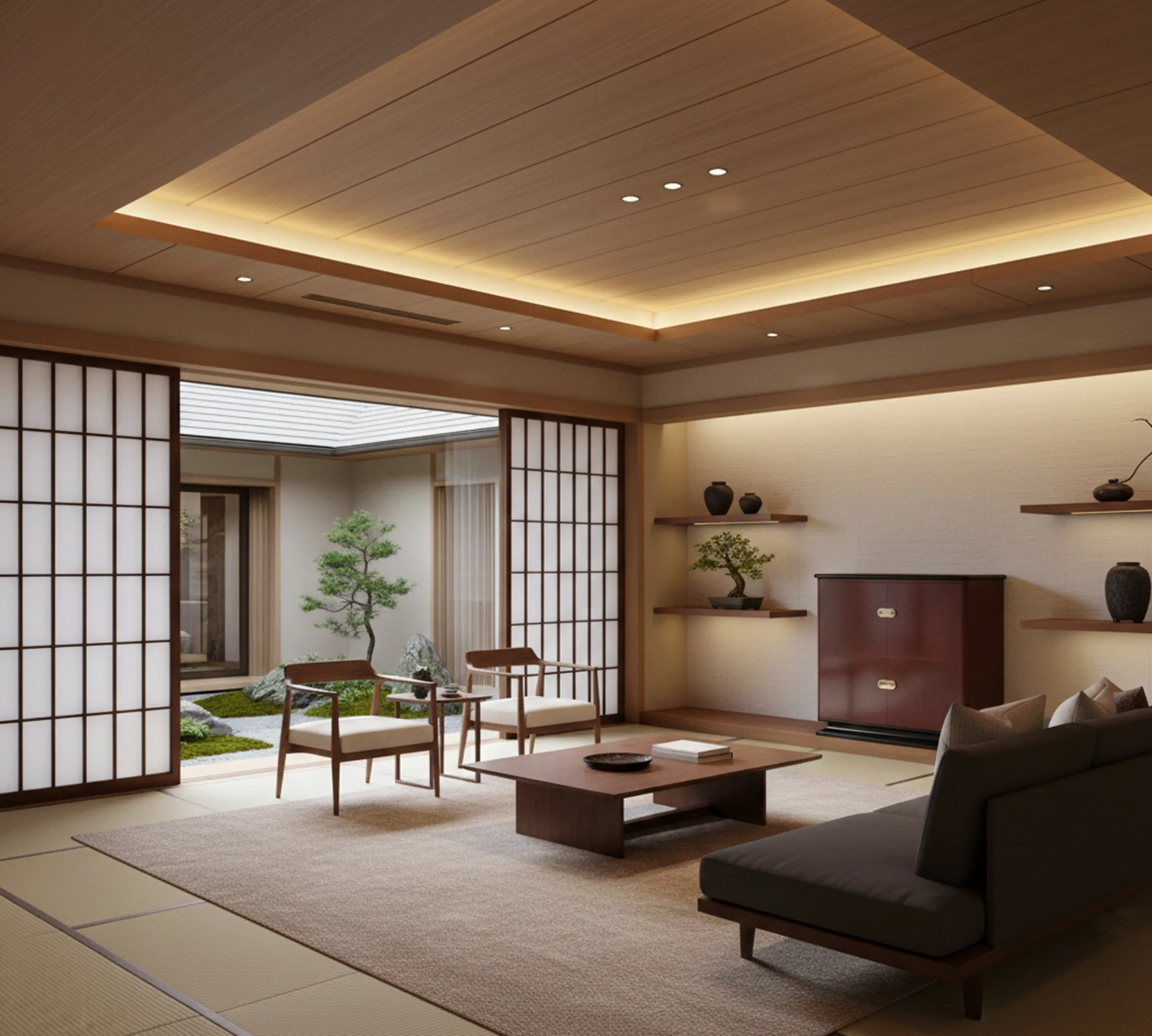 خزانة كتب قديمة في بيئة بسيطة مع نباتات