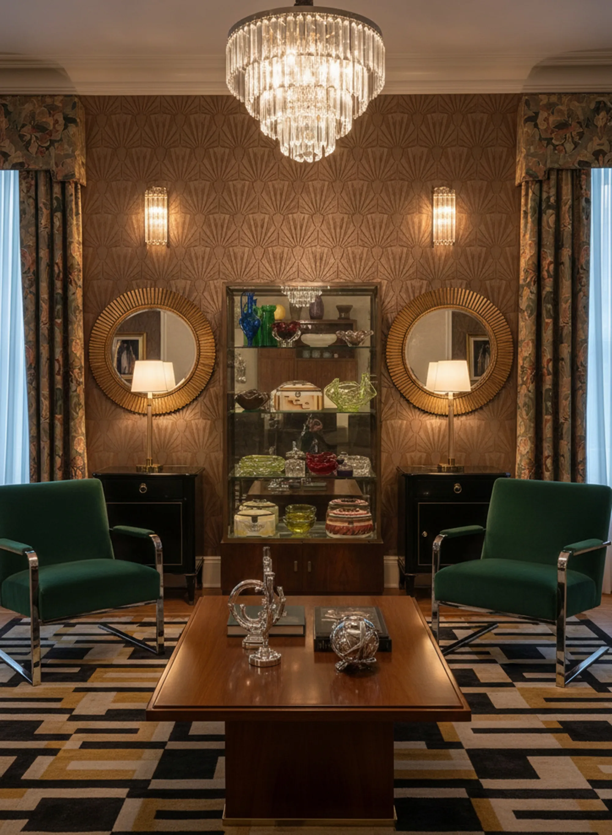 Vitrina antigua con objetos decorativos y un ambiente acogedor.