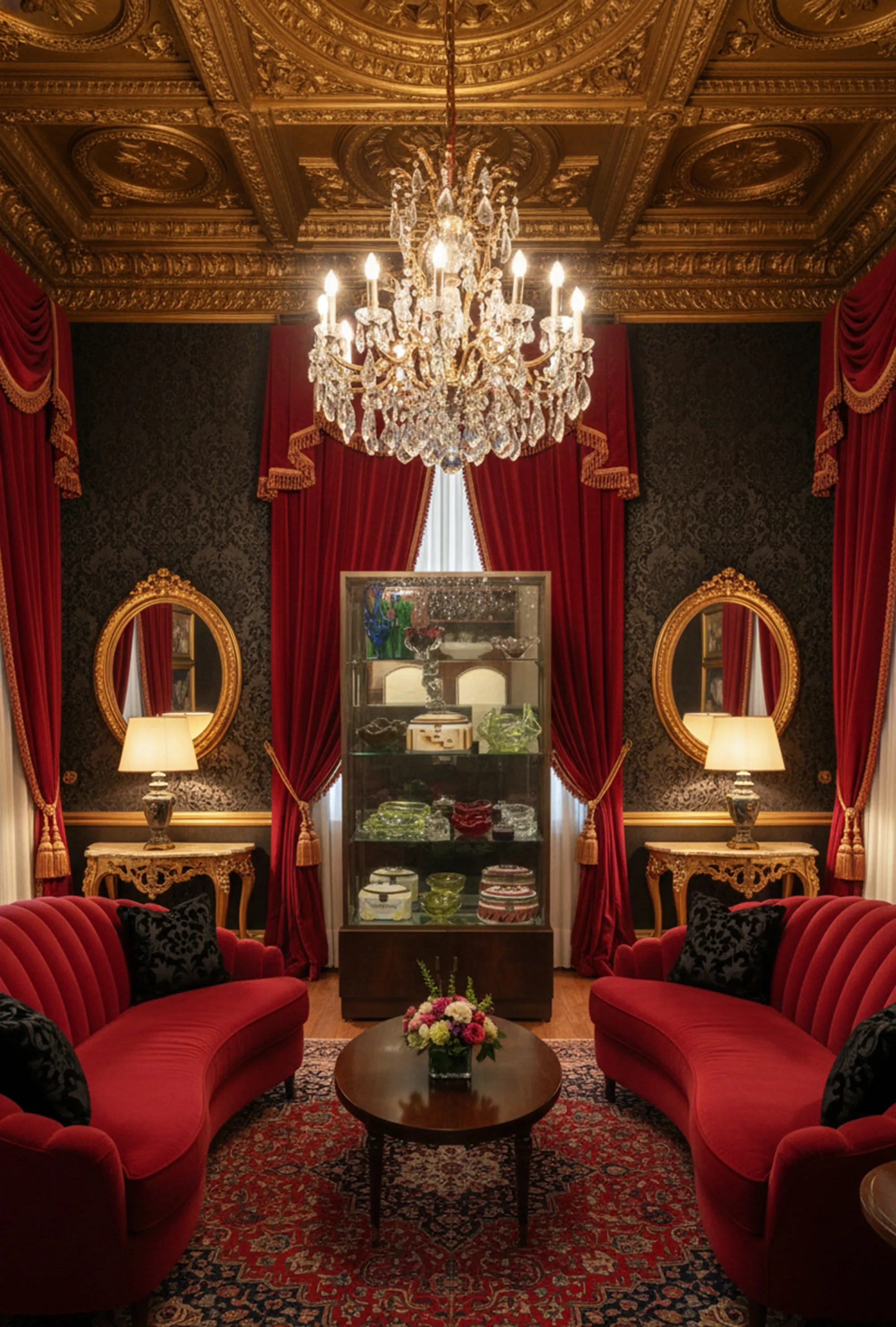 vetrina antica in un ambiente decorativo elegante