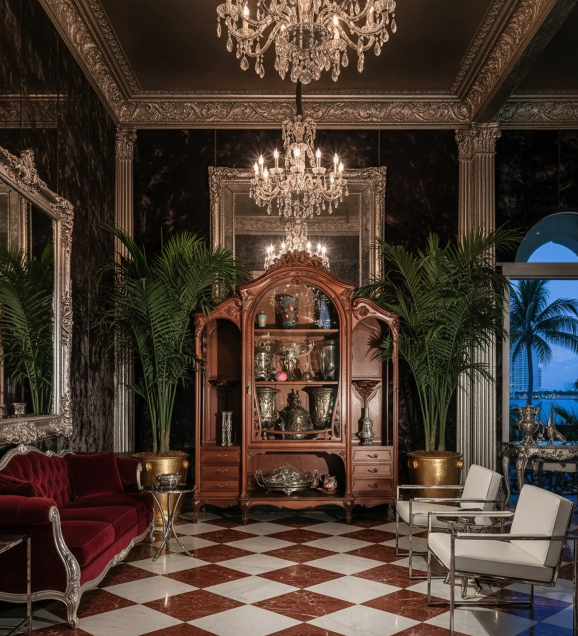 Vitrine antique de E.Dienst à Paris, avec un design luxueux.