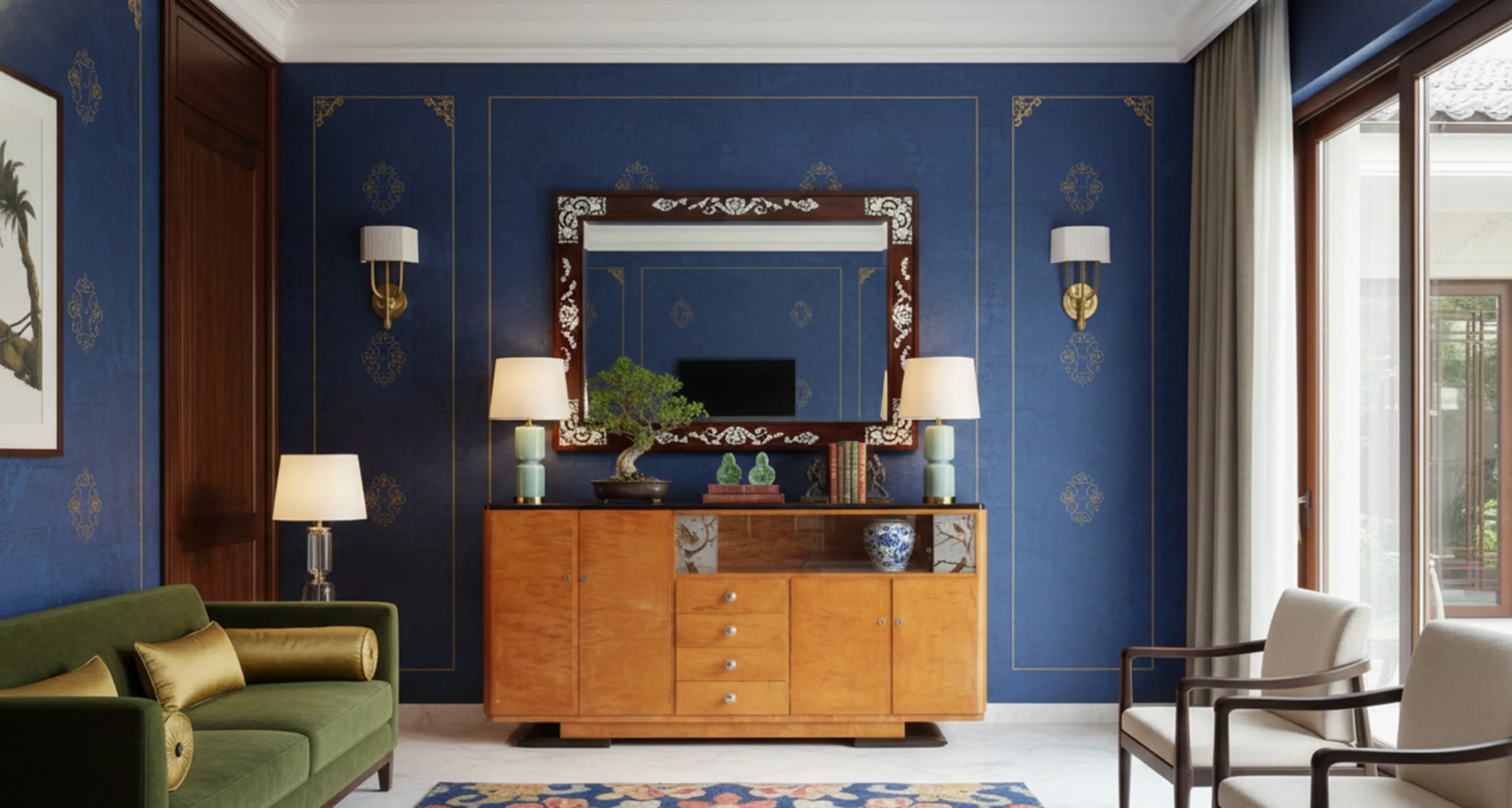 credenza antica con decorazione elegante in stanza accogliente
