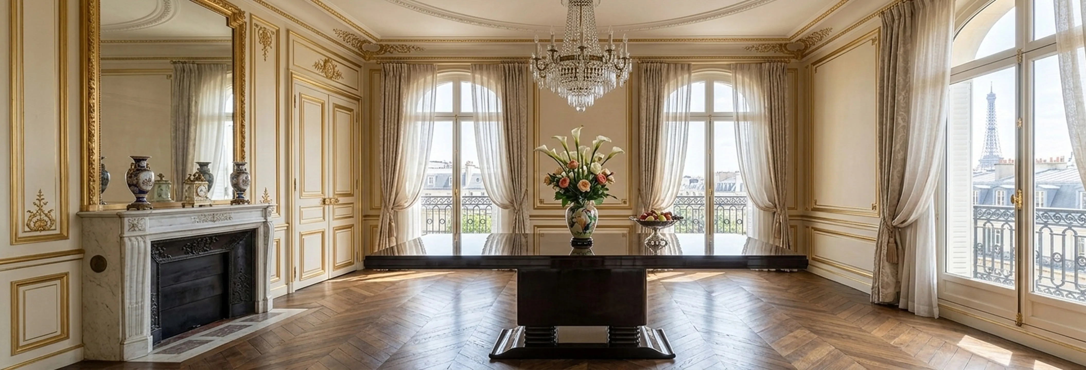 طاولة طعام قديمة لـ 10 أشخاص في ديكور كلاسيكي