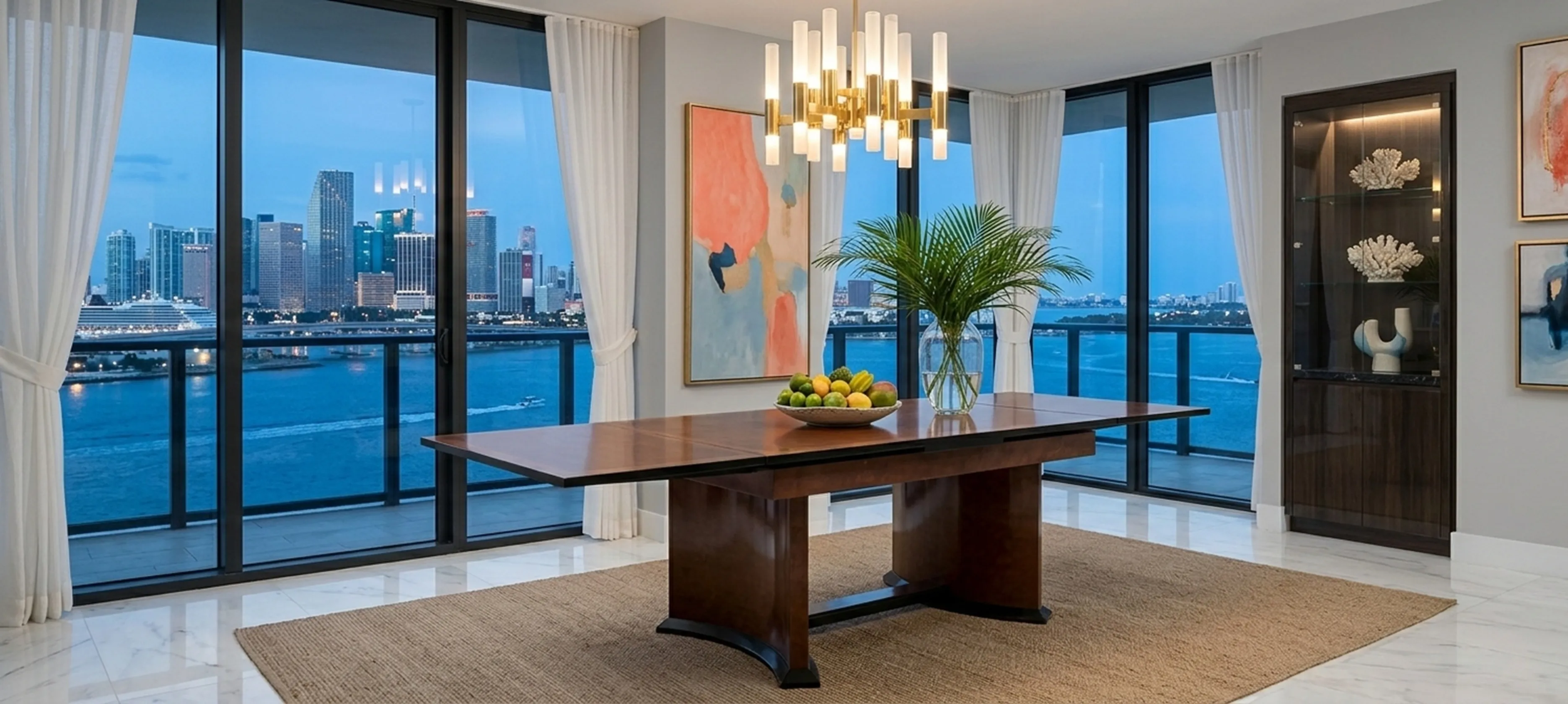 Table à manger antique pour 12 personnes avec vue sur la mer