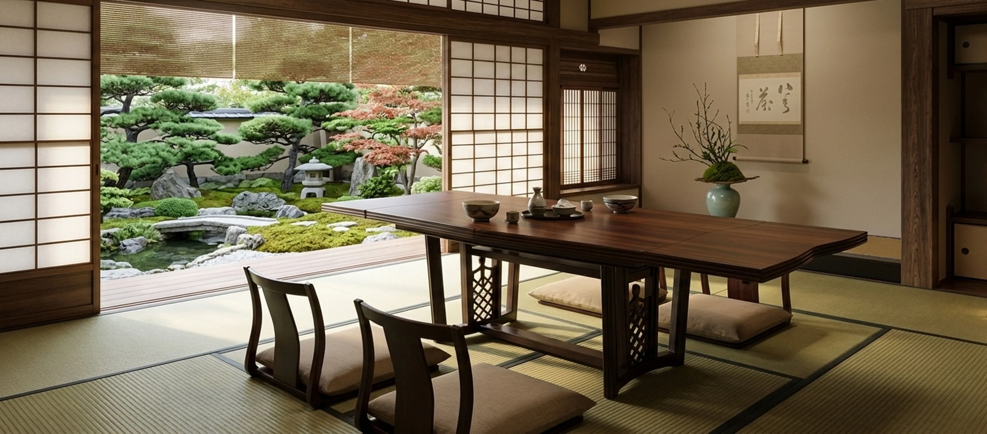 Antique dining table for ten people in an elegant setting.