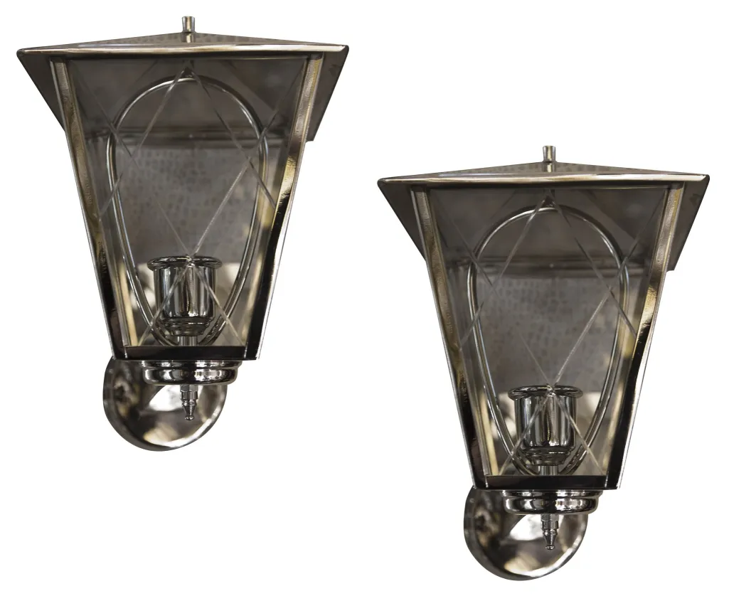 Par de luminárias de parede antigas no estilo Art Deco, forma retangular