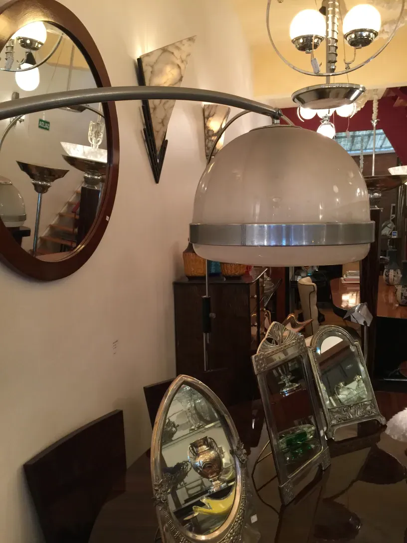 Antique floor lamp in Art Deco style with warm light