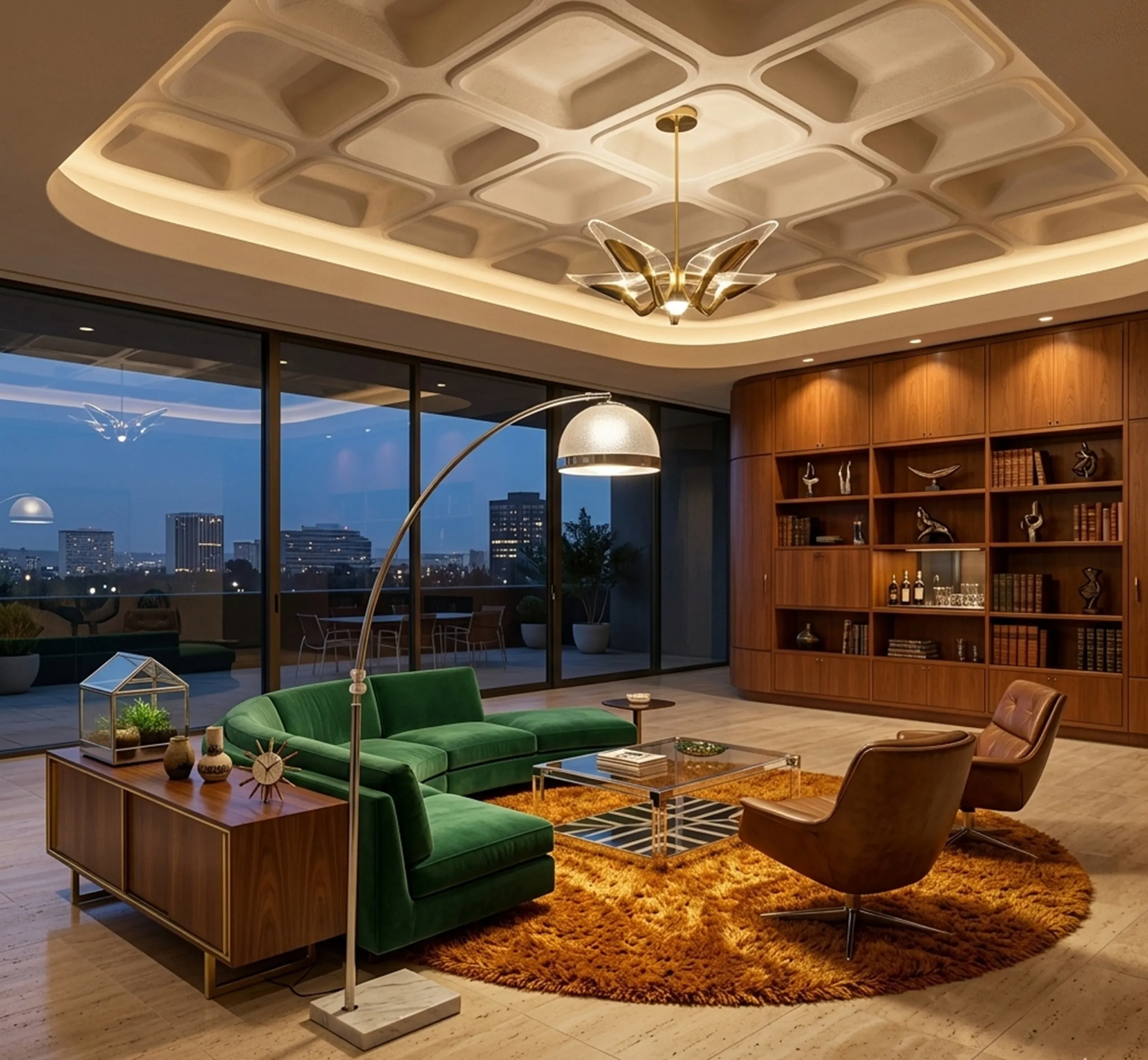 エレガントなリビングルームにある古代のフロアランプアーチの画像