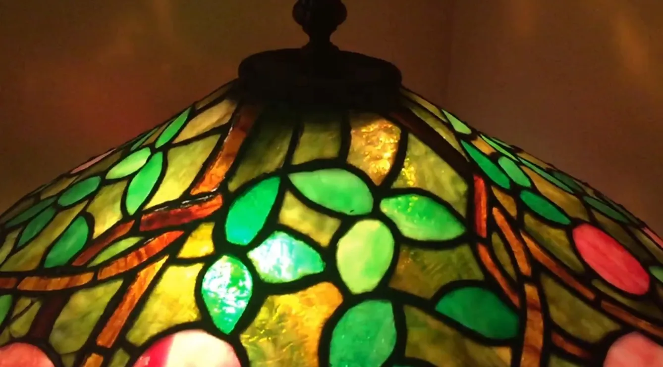 antique table lamp with floral art deco design in vibrant colors