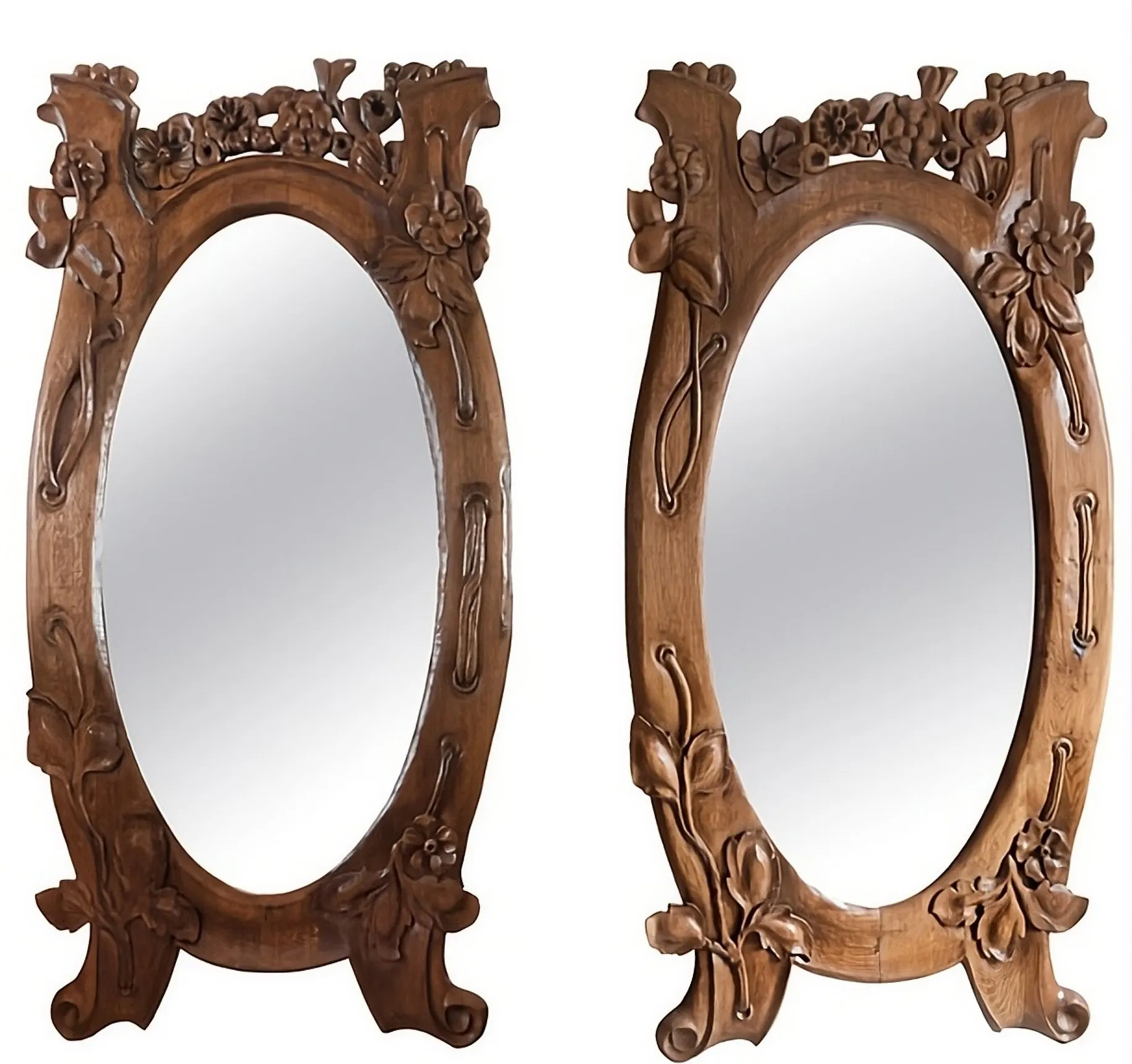 antique decorative mirror with carved edge and flowers