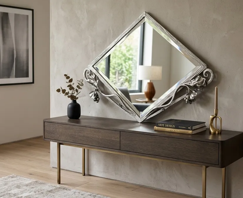 antique decorative mirror with artistic frame in modern setting