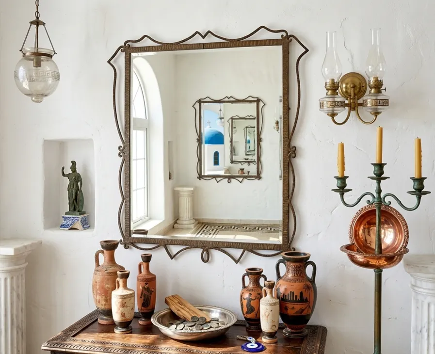 specchio antico decorato in un ambiente elegante