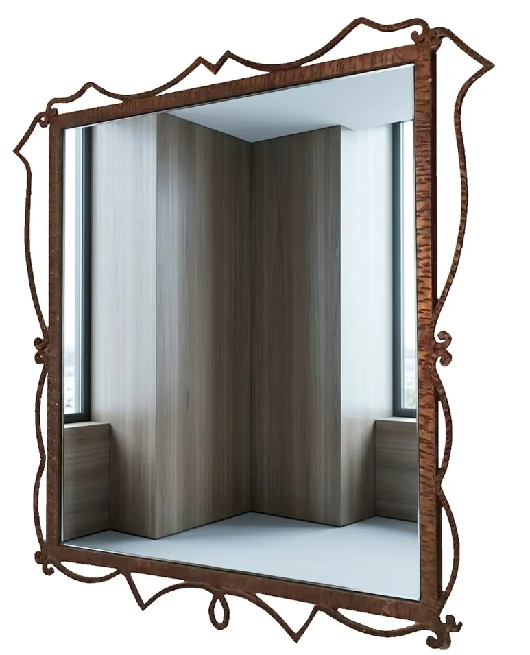 miroir antique décoratif avec cadre stylisé et fond clair