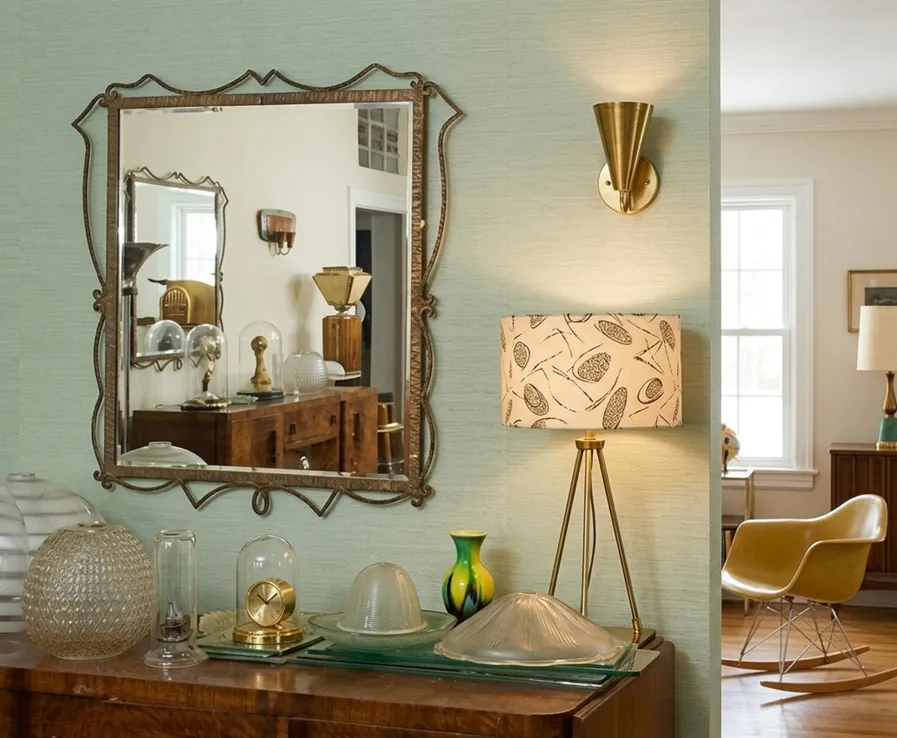 antique decorative mirror in an elegant setting with lights