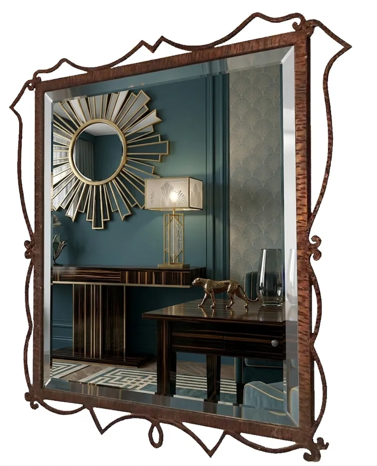 Espelho antigo decorativo com moldura elegante em um ambiente moderno.