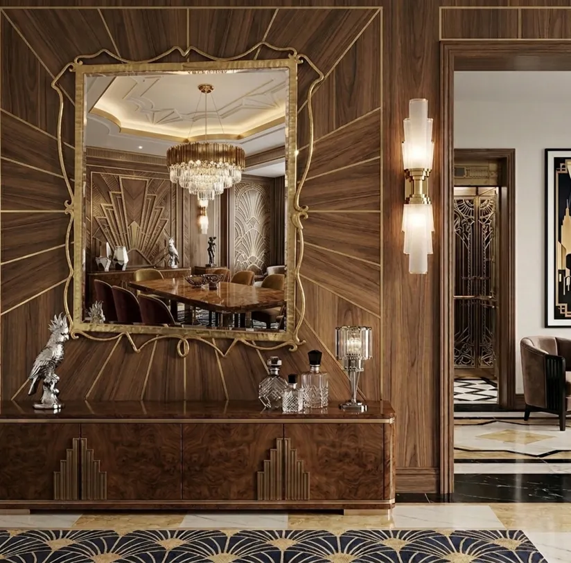 antik Spiegel mit goldrahmen und komplizierten details, in einem eleganten zimmer