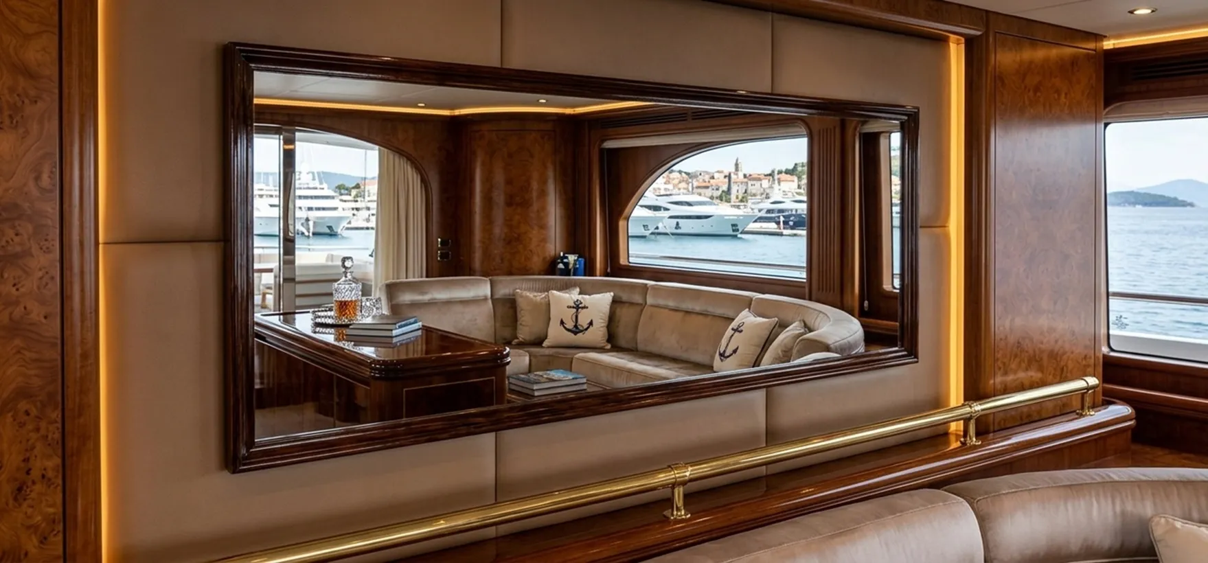 호화로운 환경에 있는 고전 장식 거울