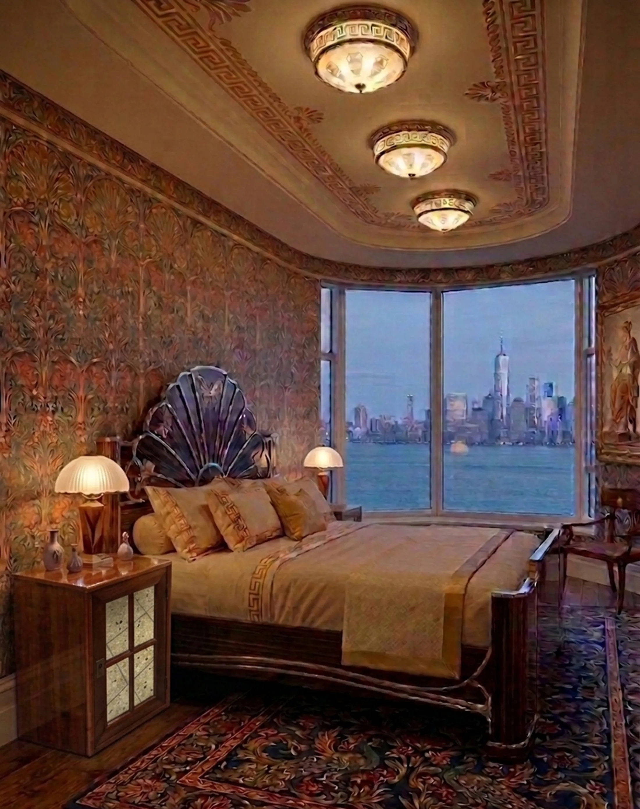 mesa de luz antigua con detalles finos y un ambiente acogedor