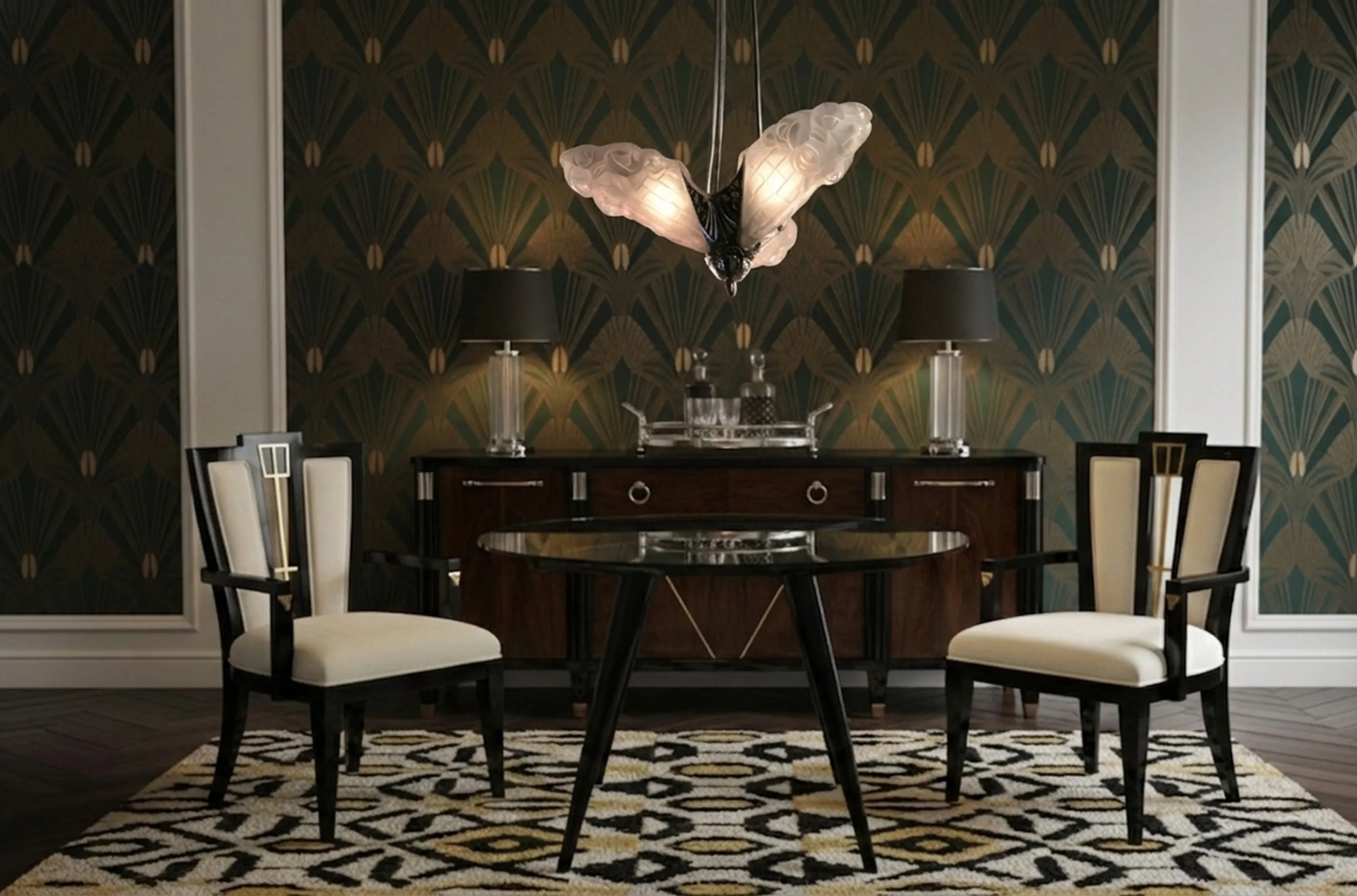 Antike Degue-Hängelampe mit elegantem Design in einem gefälligen Ambiente.