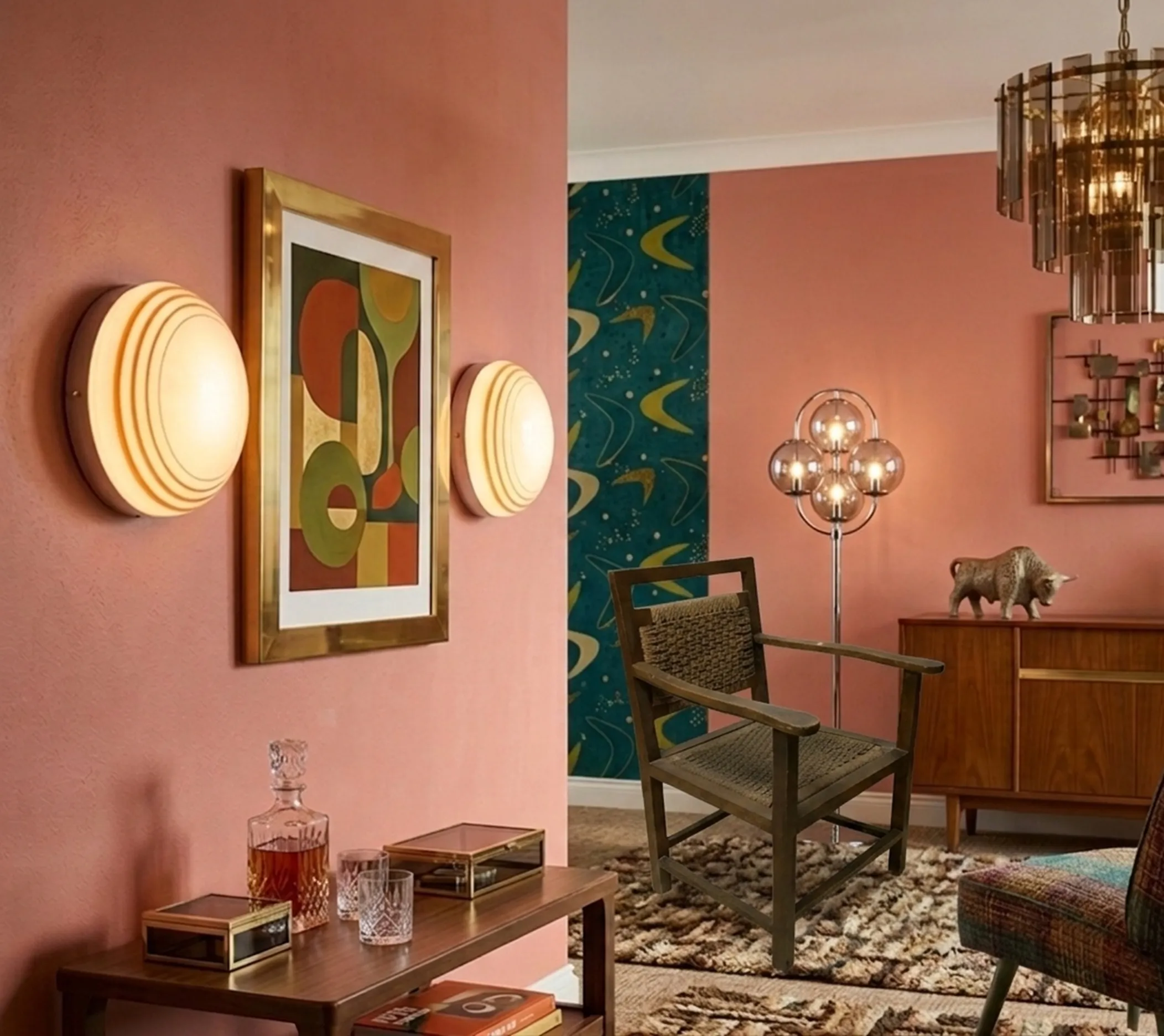 Poltrona antiga confortável em uma sala decorada vintage