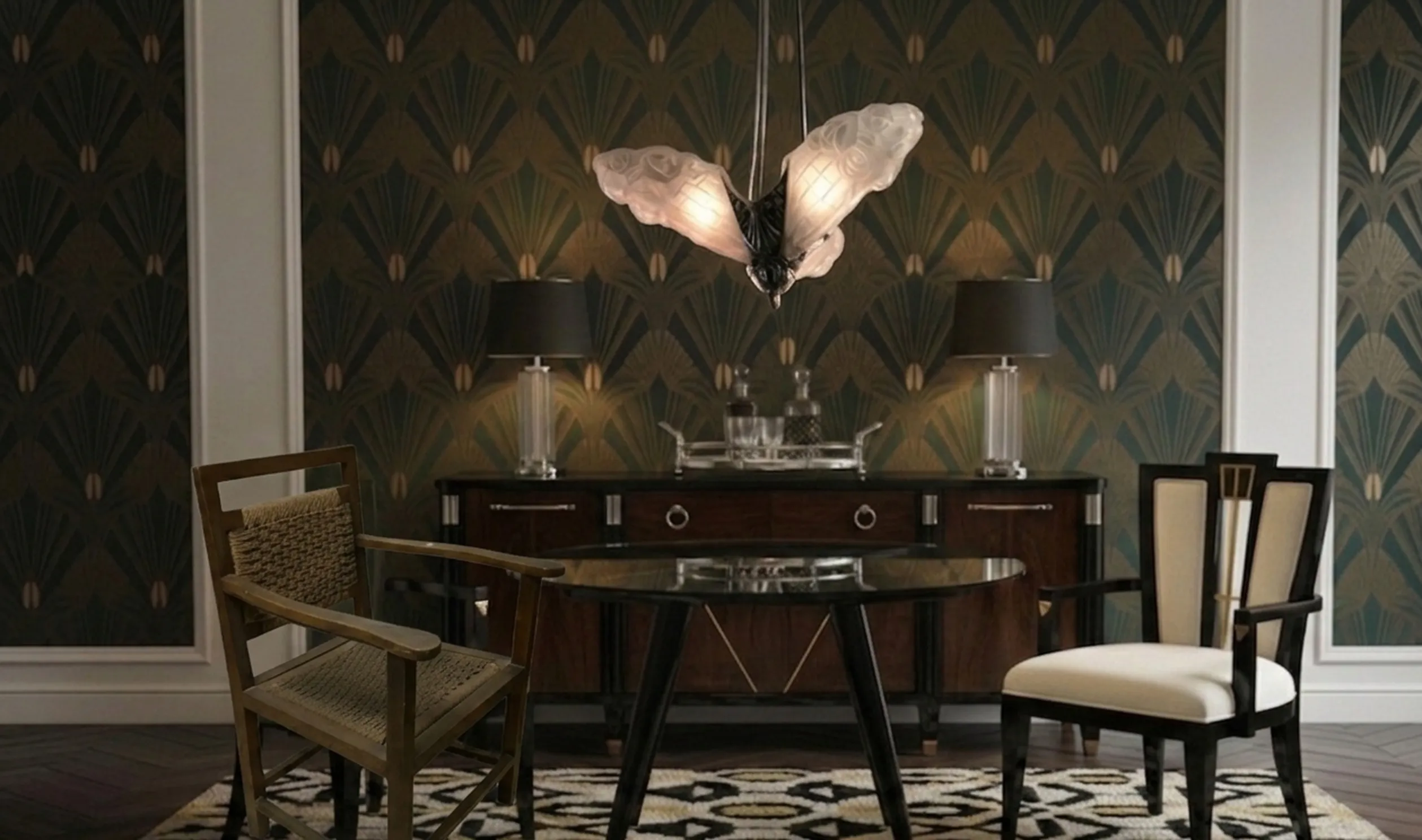 antique armchair with white upholstery and black detailing, in an elegant setting