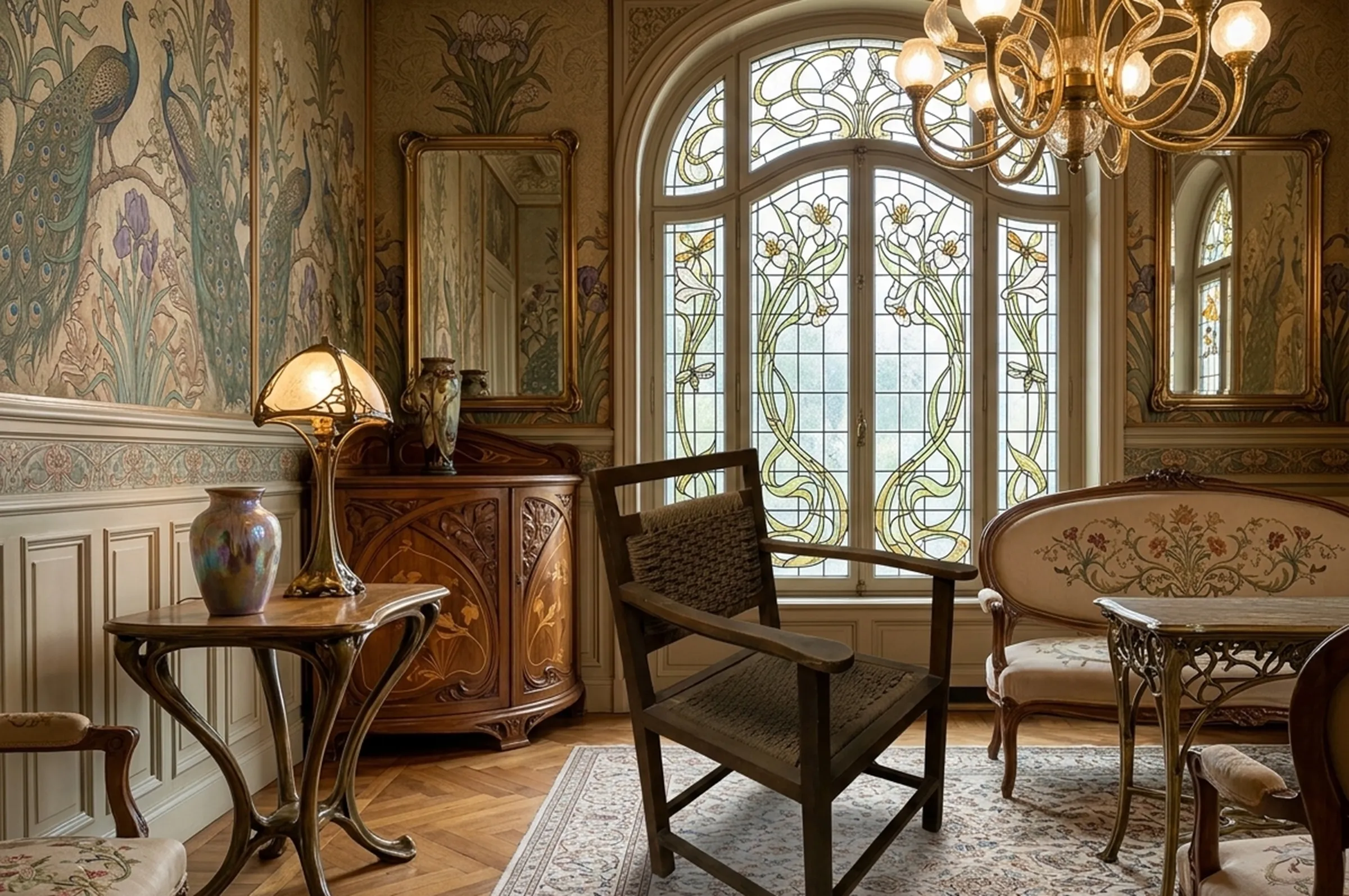 Poltrona antiga em um interior elegante com luz suave