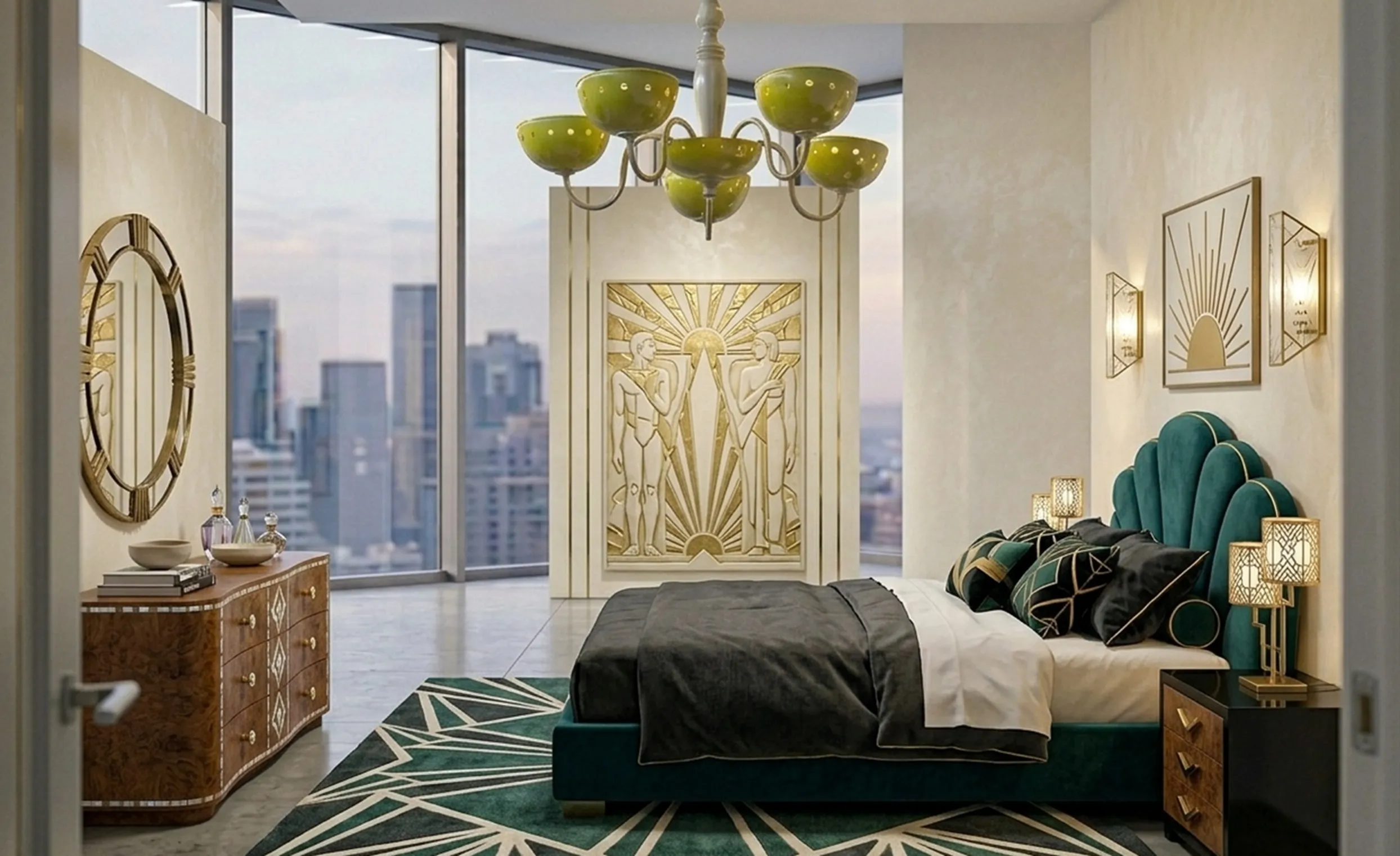 مصباح معلق قديم مع أوعية ملونة.