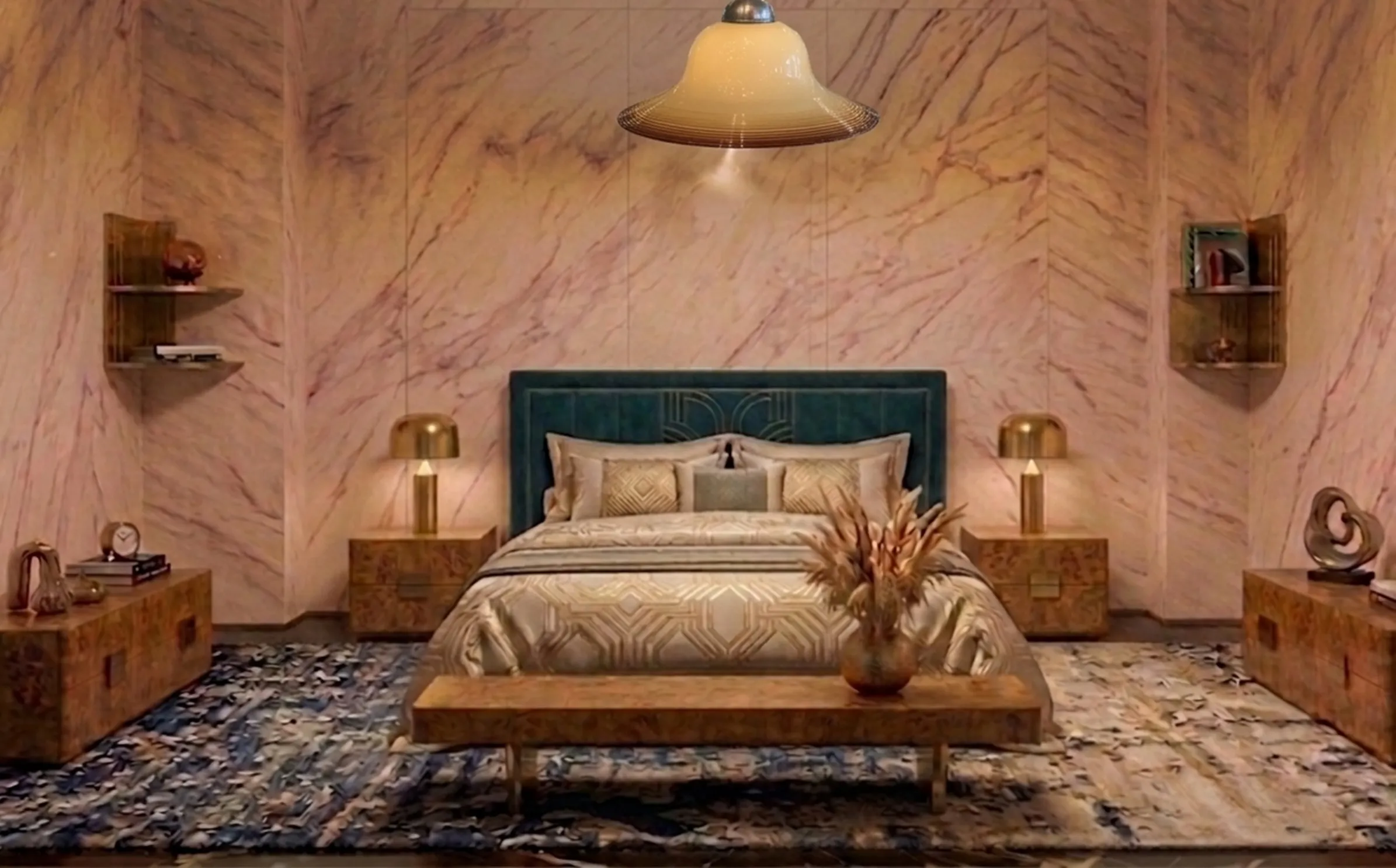 Lustre ancien dans une chambre élégante avec un lit