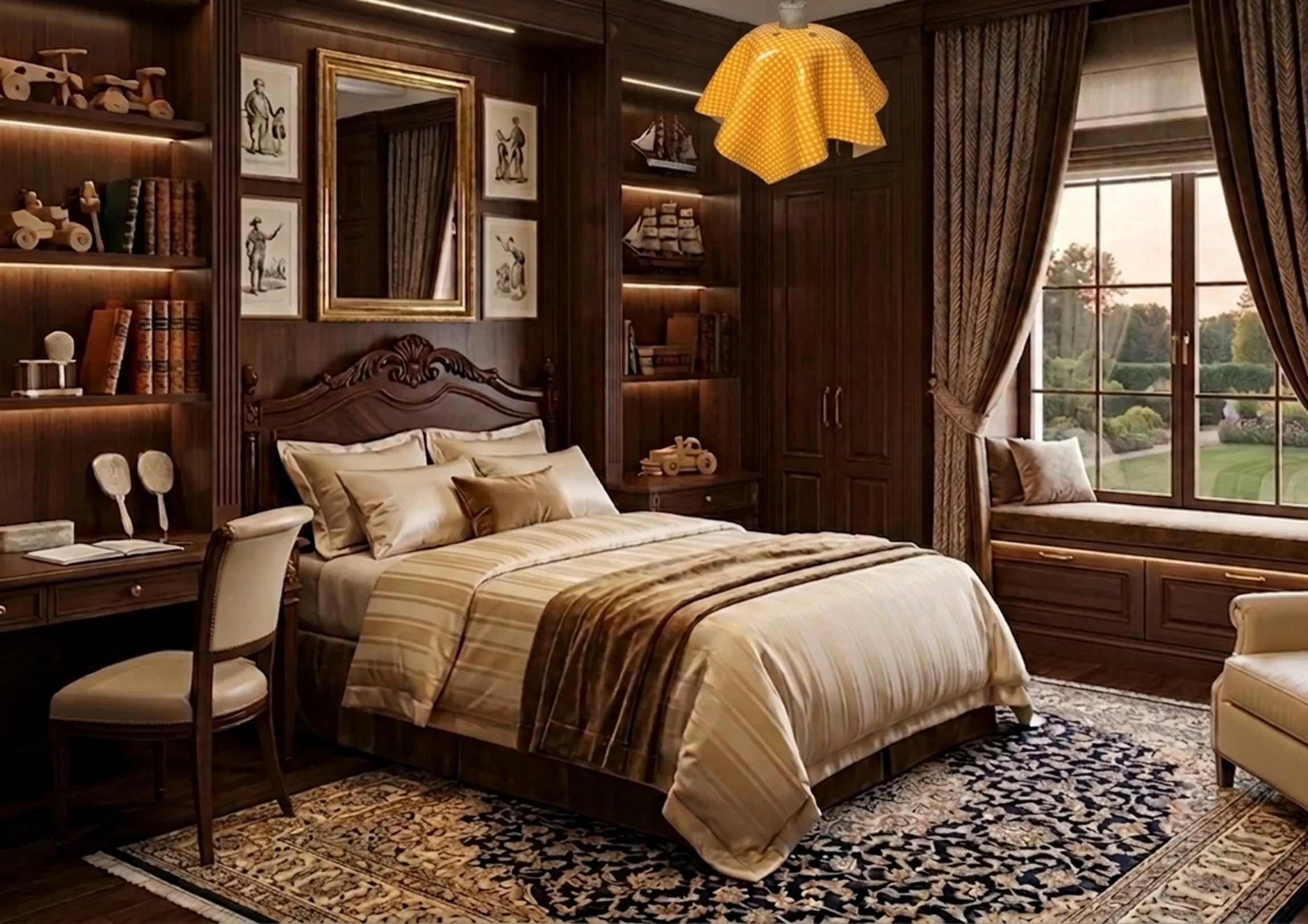 lámpara de techo antigua de color amarillo en habitación clásica