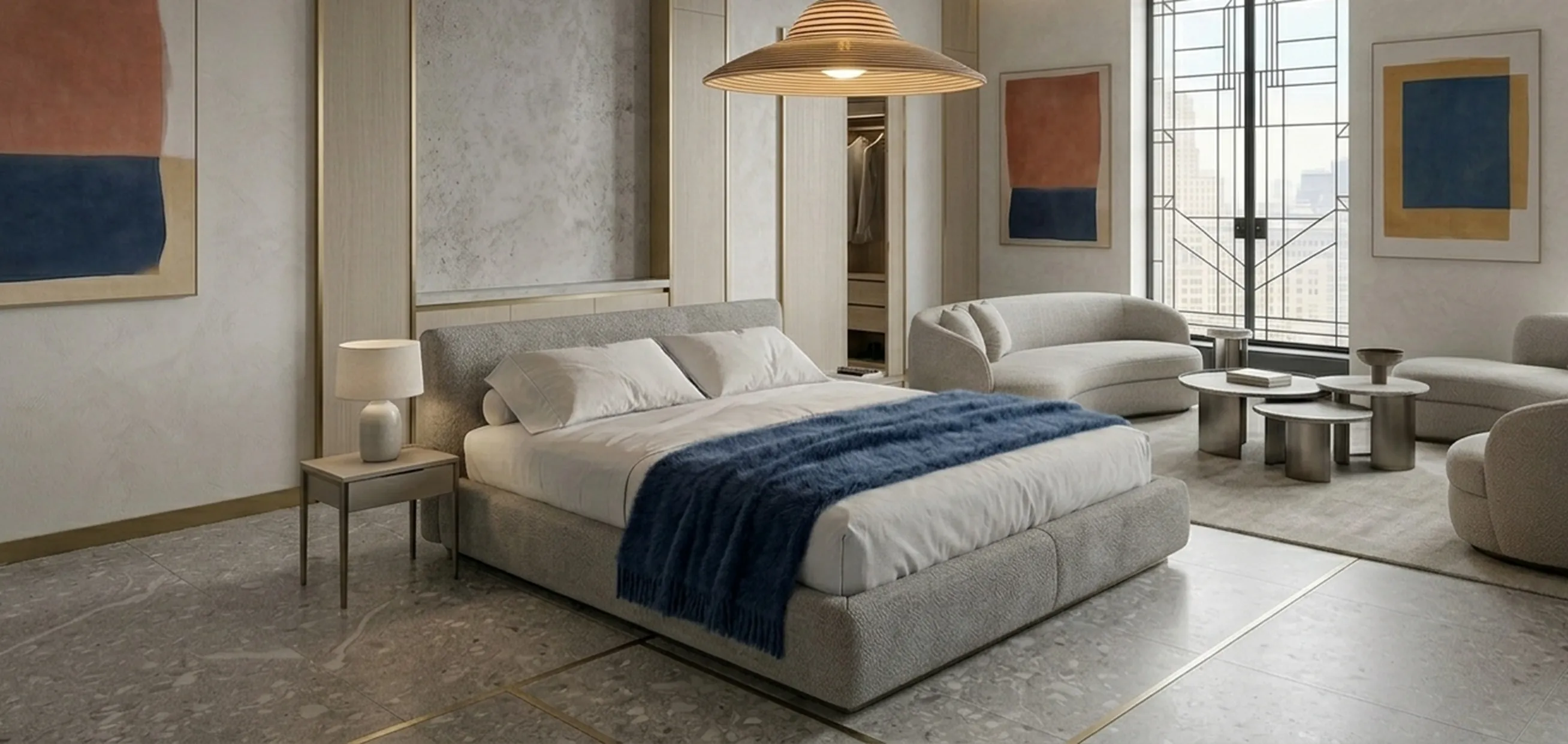 Antike Hängelampe Antonio in einem eleganten Schlafzimmer