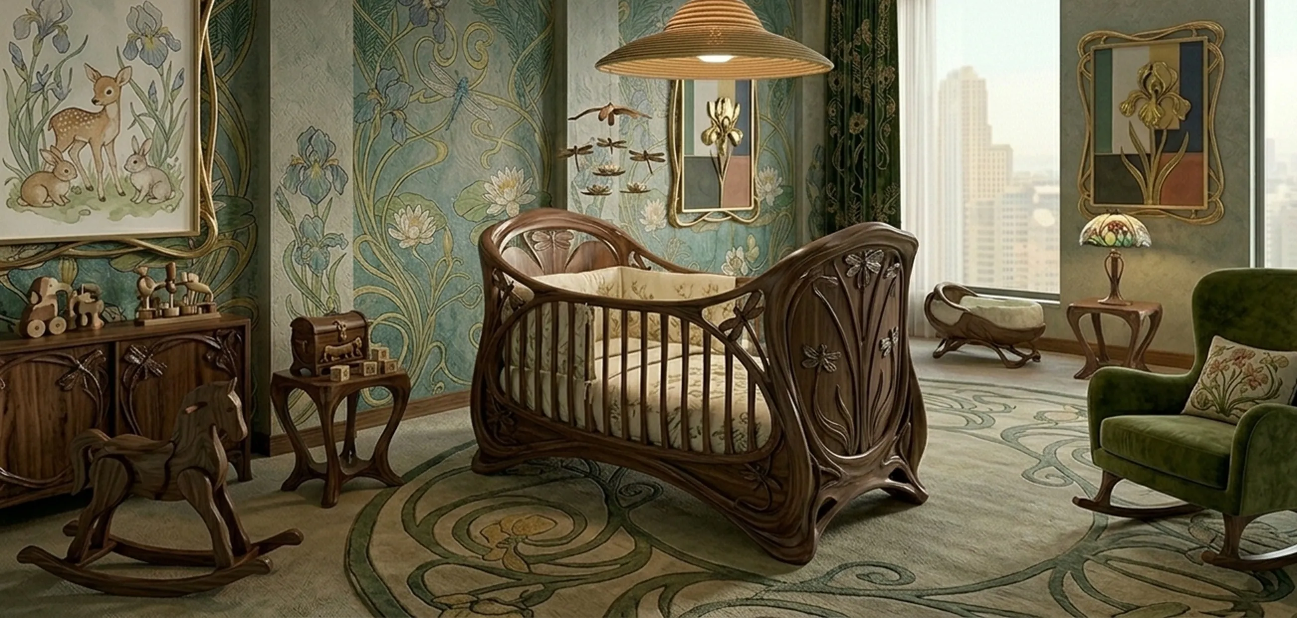 고전적인 디자인의 교수형 램프 아동 방에