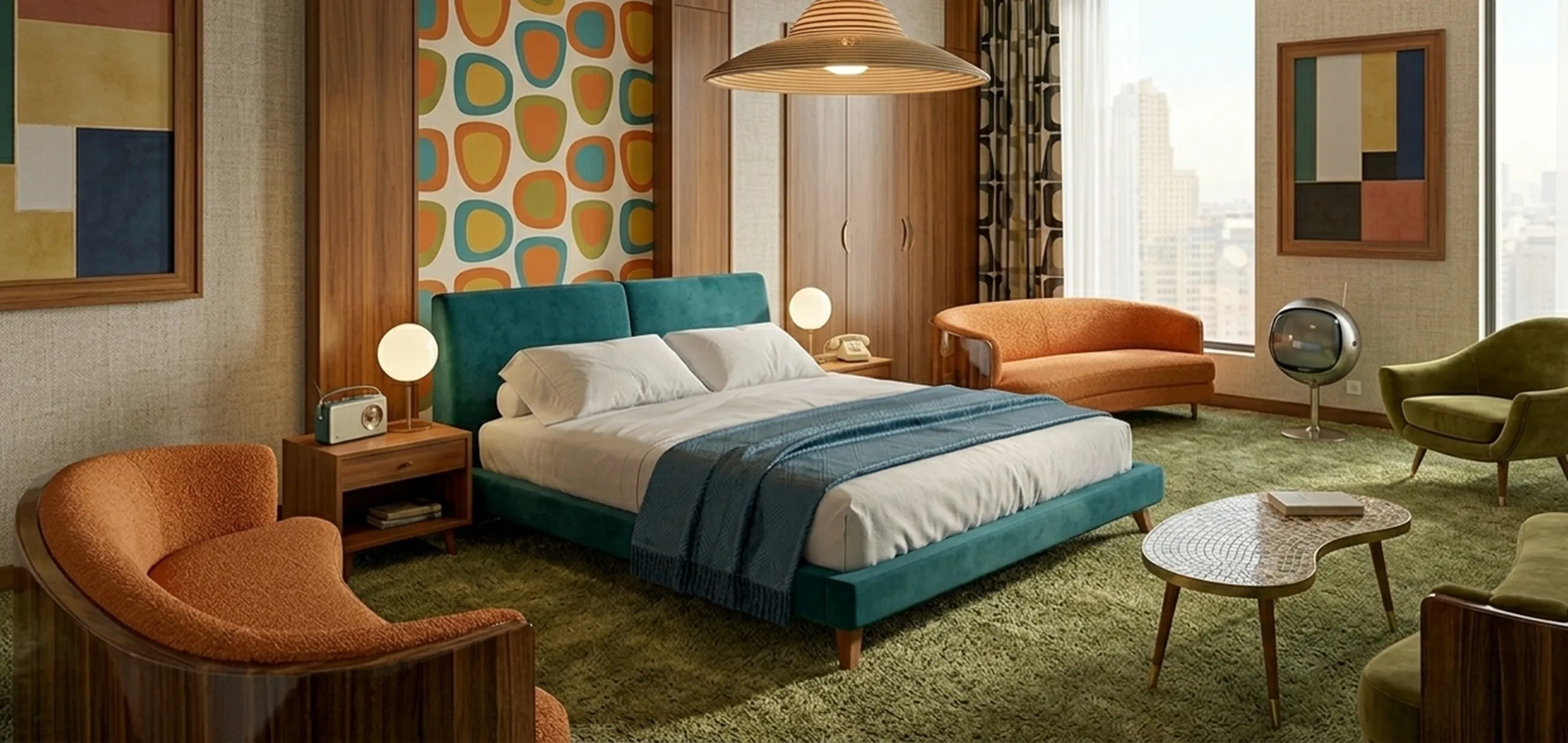 古董吊灯照亮现代卧室