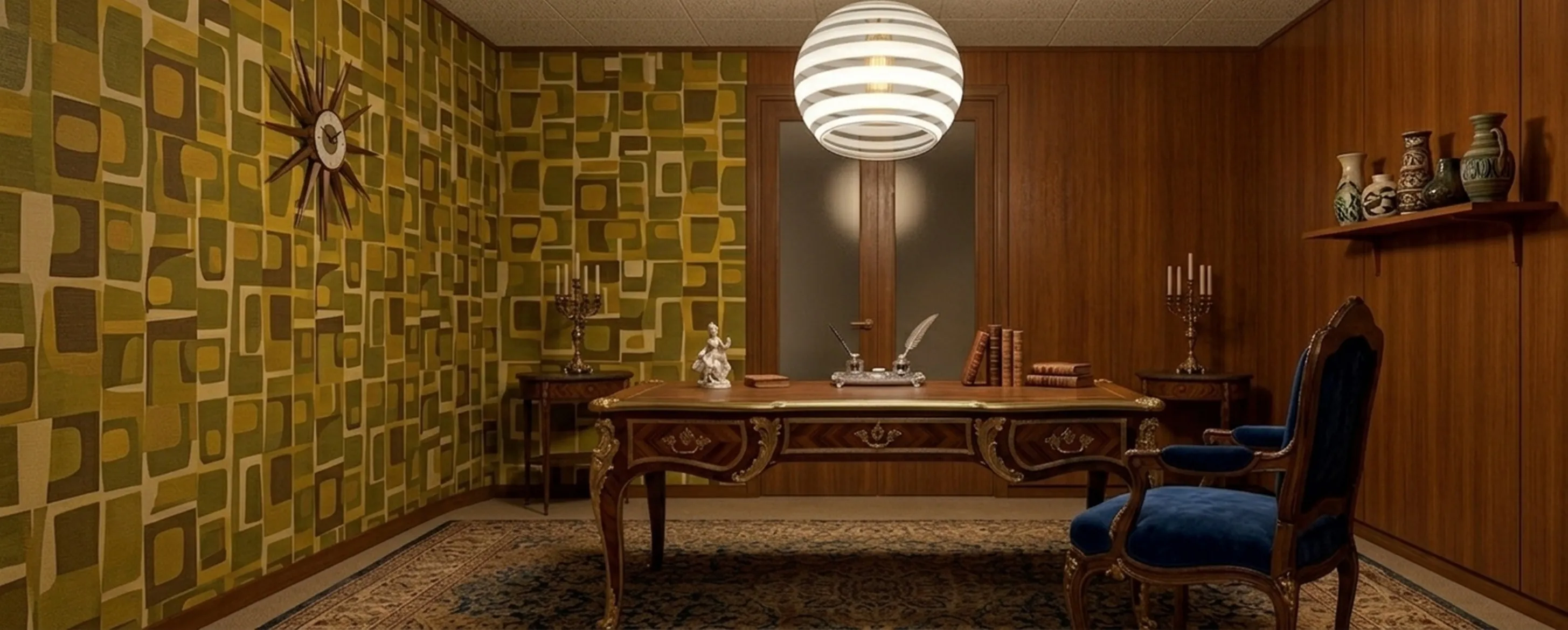 Lampada a sospensione antica con dettagli eleganti e decorazioni vintage, ambiente classico.