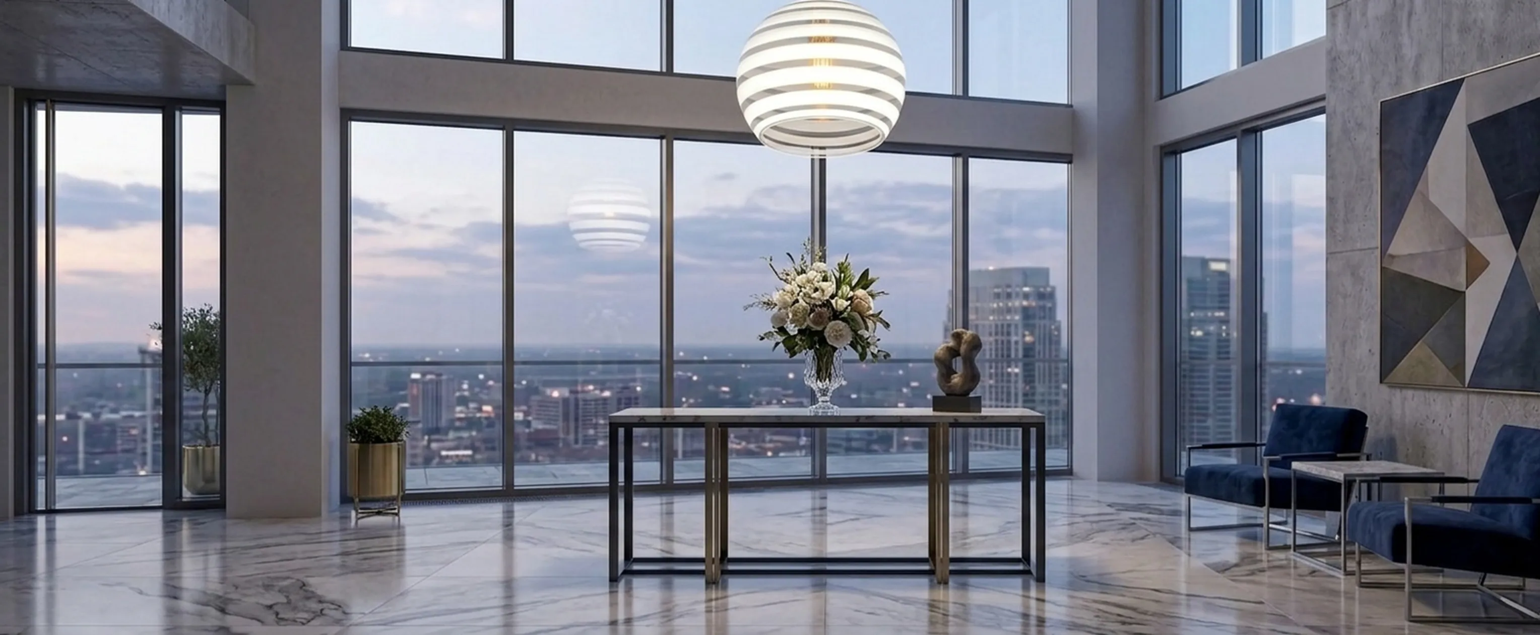 Lustre ancien de style moderne de Paolo Venini dans une pièce moderne avec vue.