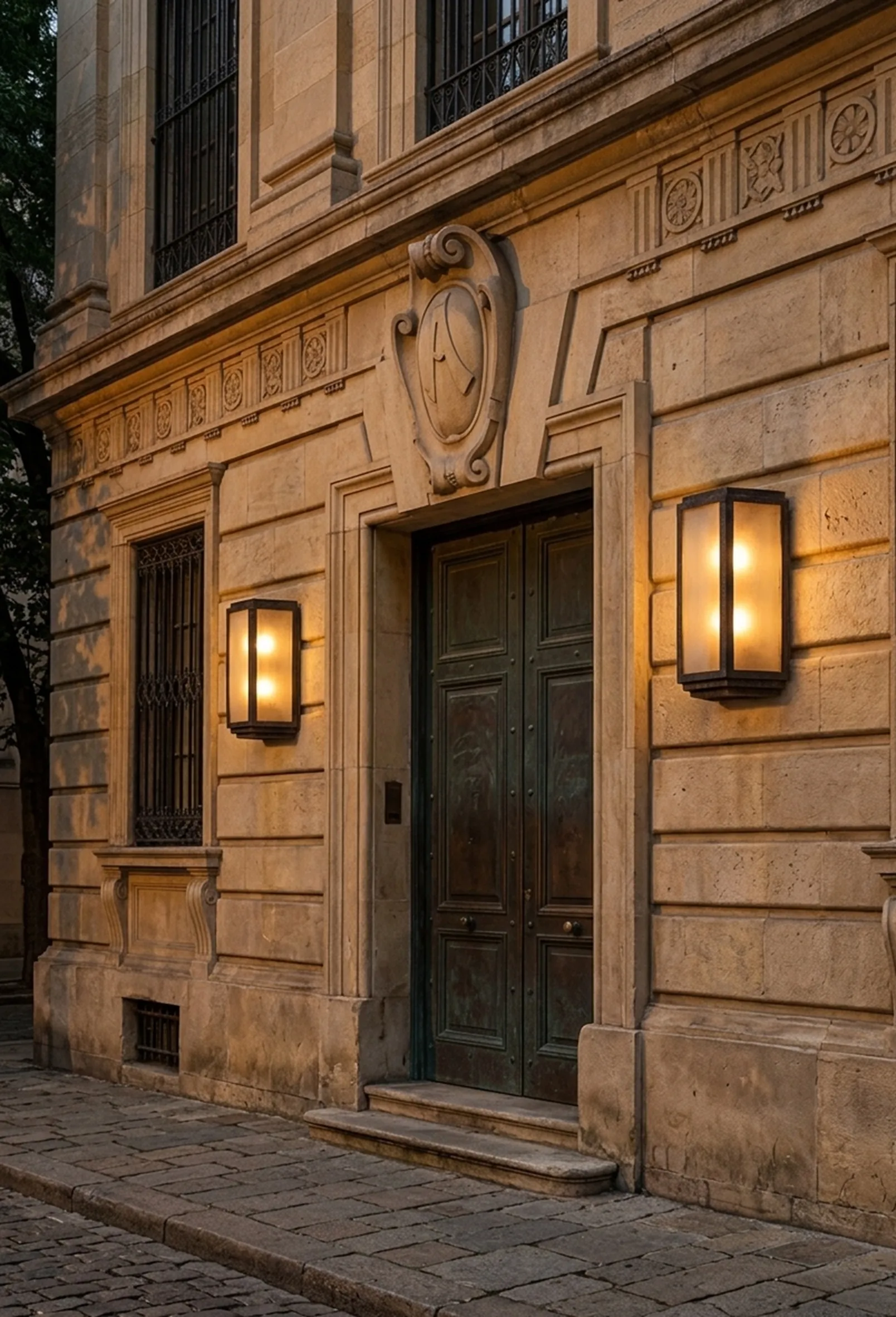 Coppia di applique antiche illumina un ingresso