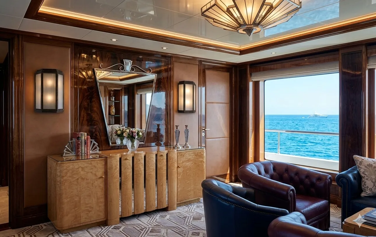 Par antigo de luminárias de parede em uma sala elegante ao lado de um espelho.