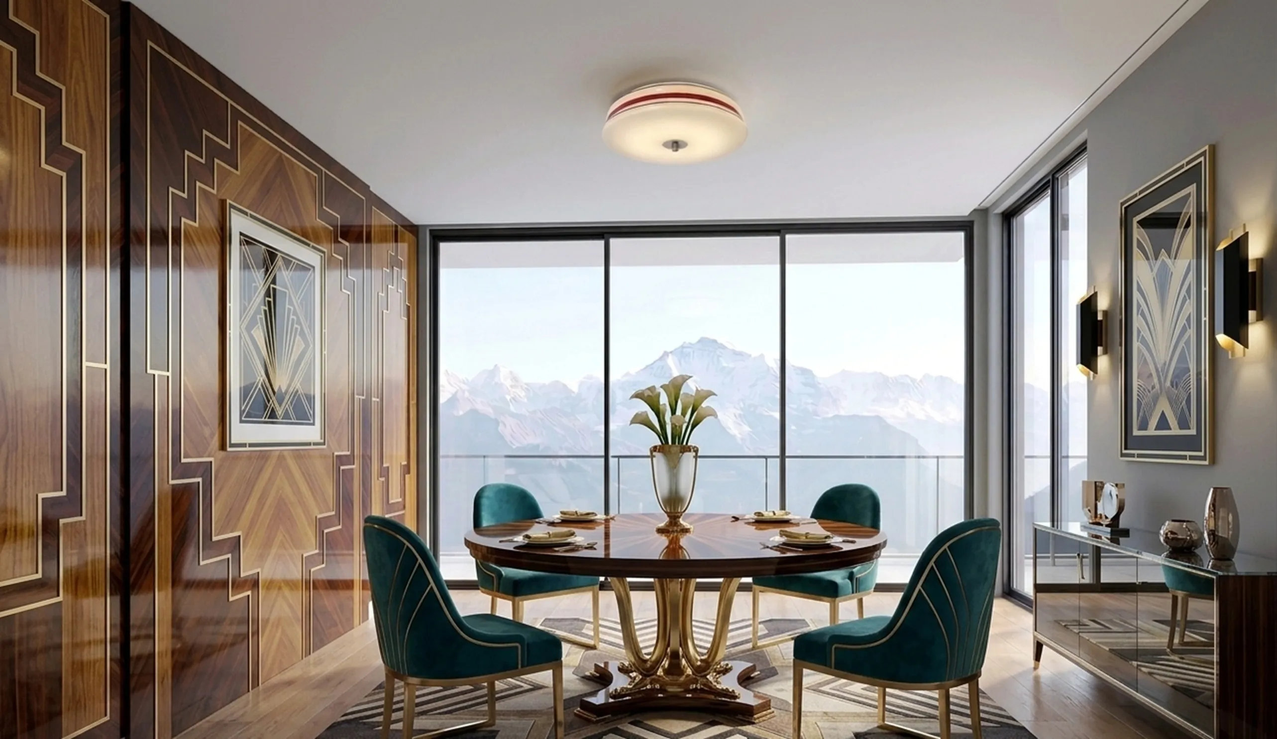 plafonnier ancien de couleur claire avec motifs décoratifs, ambiance élégante