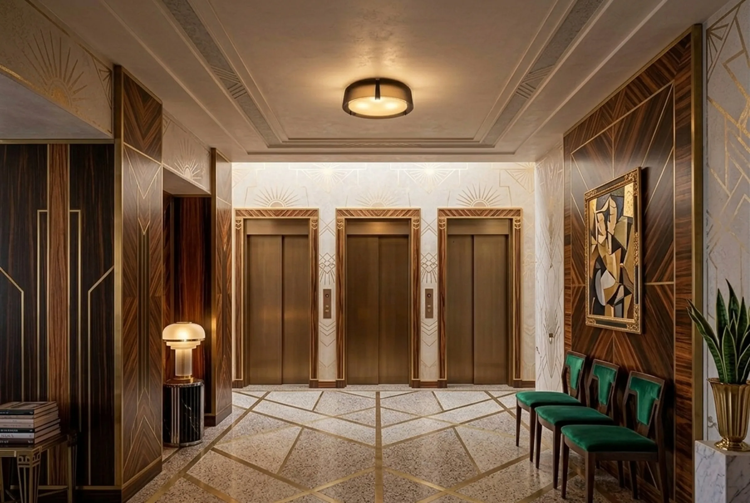 antik deckenleuchte beleuchtet einen eleganten flur