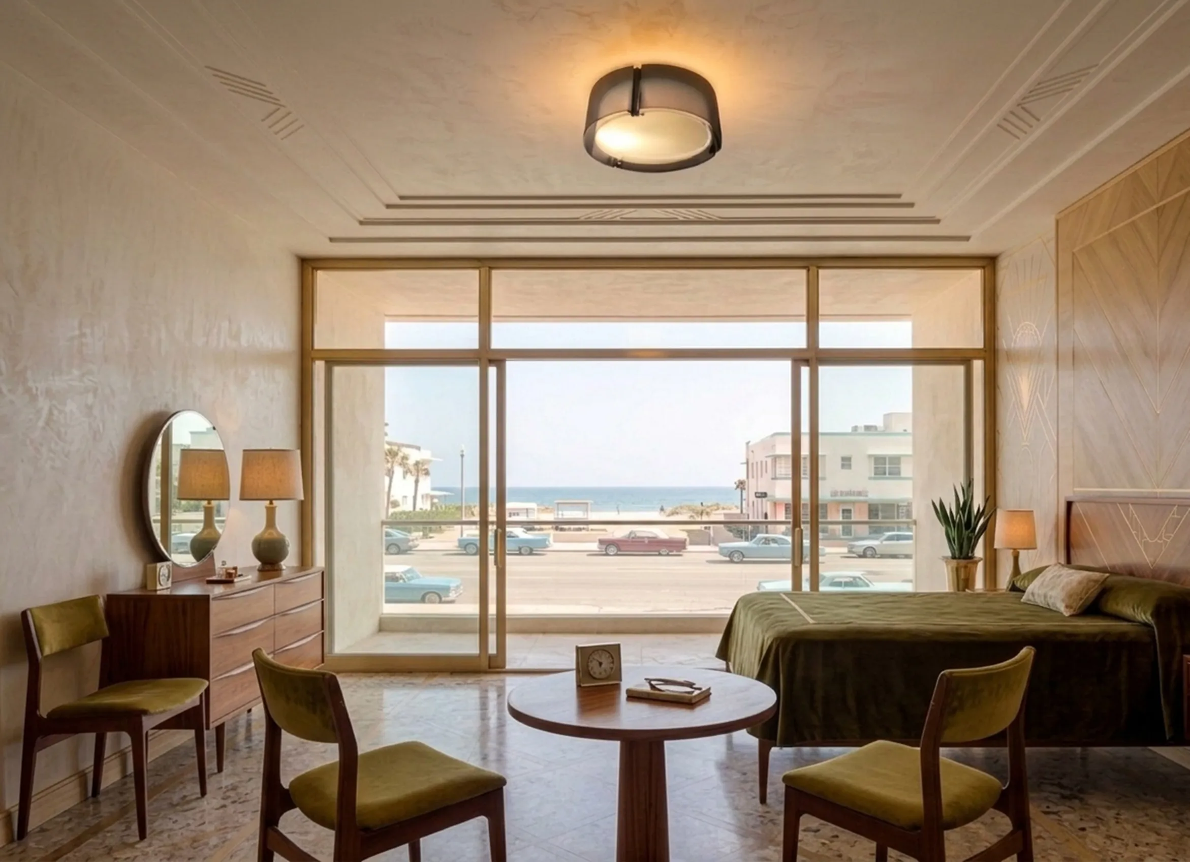 antique ceiling light illuminating a modern room