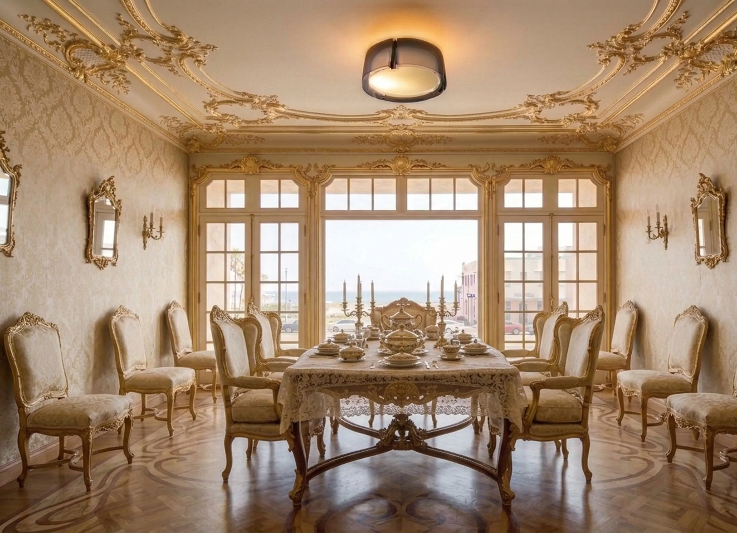 plafonnier ancien dans une pièce avec lumière douce et décor classique