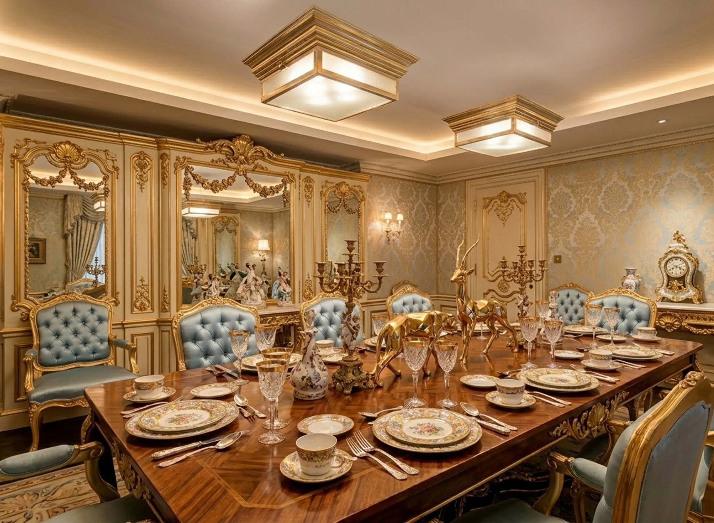 エlegantなダイニングルームを照らす2台のシーリングライト