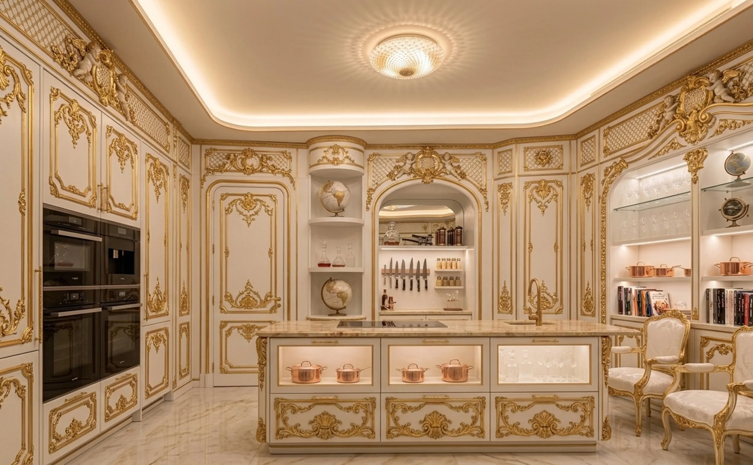 優雅に装飾されたキッチンの古いシーリングライト