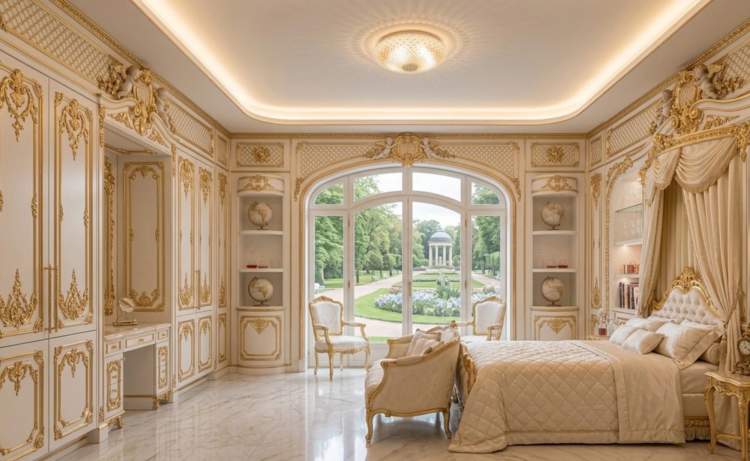 plafonnier ancien dans une chambre élégante avec des meubles classiques