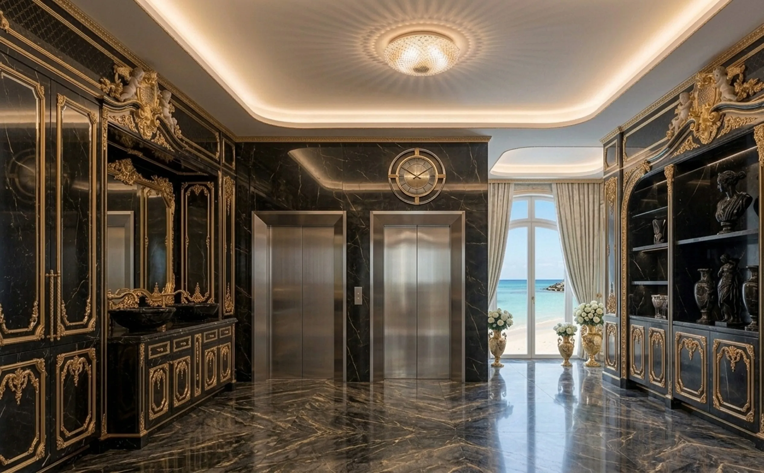 luz de teto antiga decorativa em um luxuoso saguão