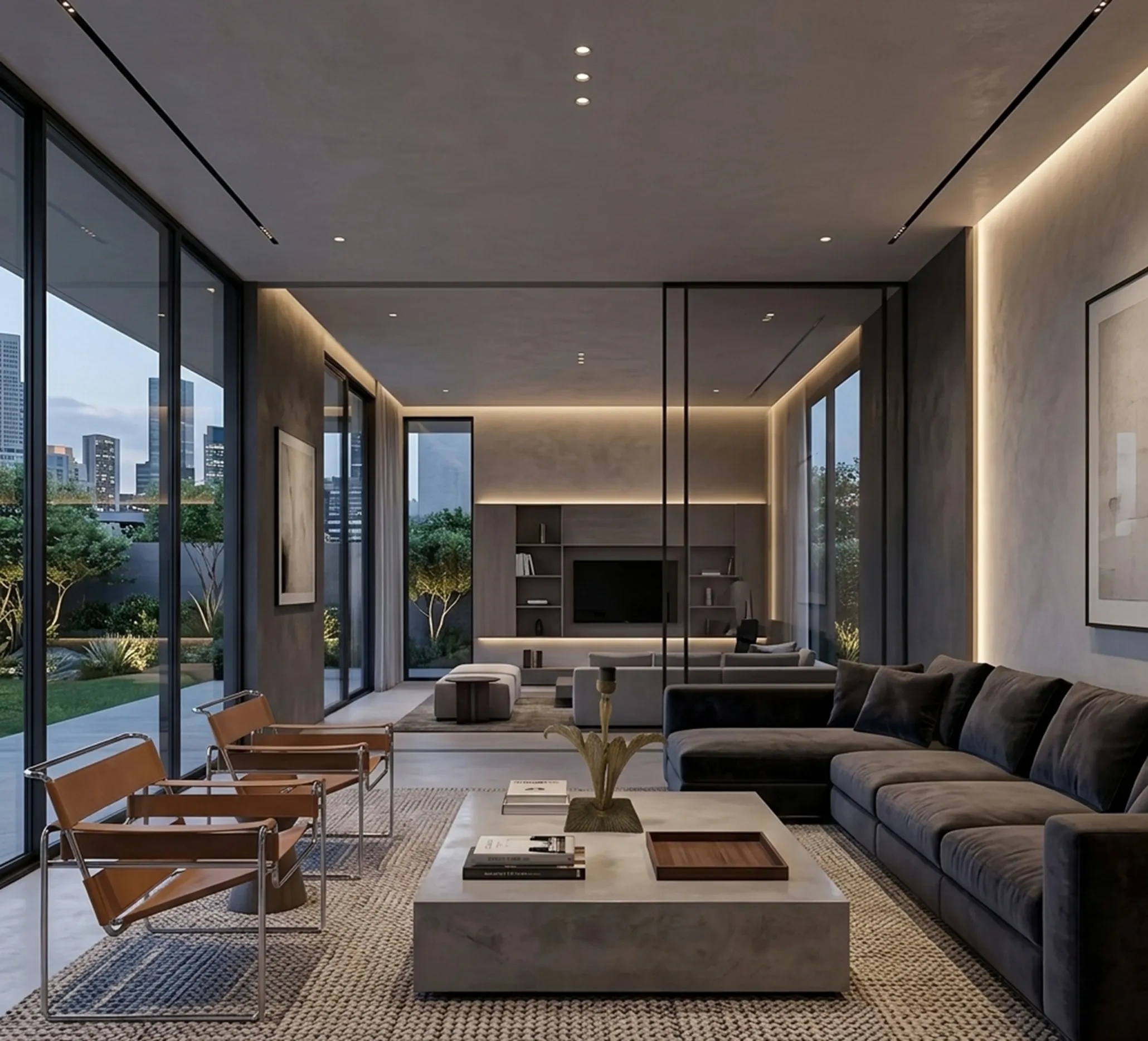 lampara de mesa antigua en sala moderna con sillones