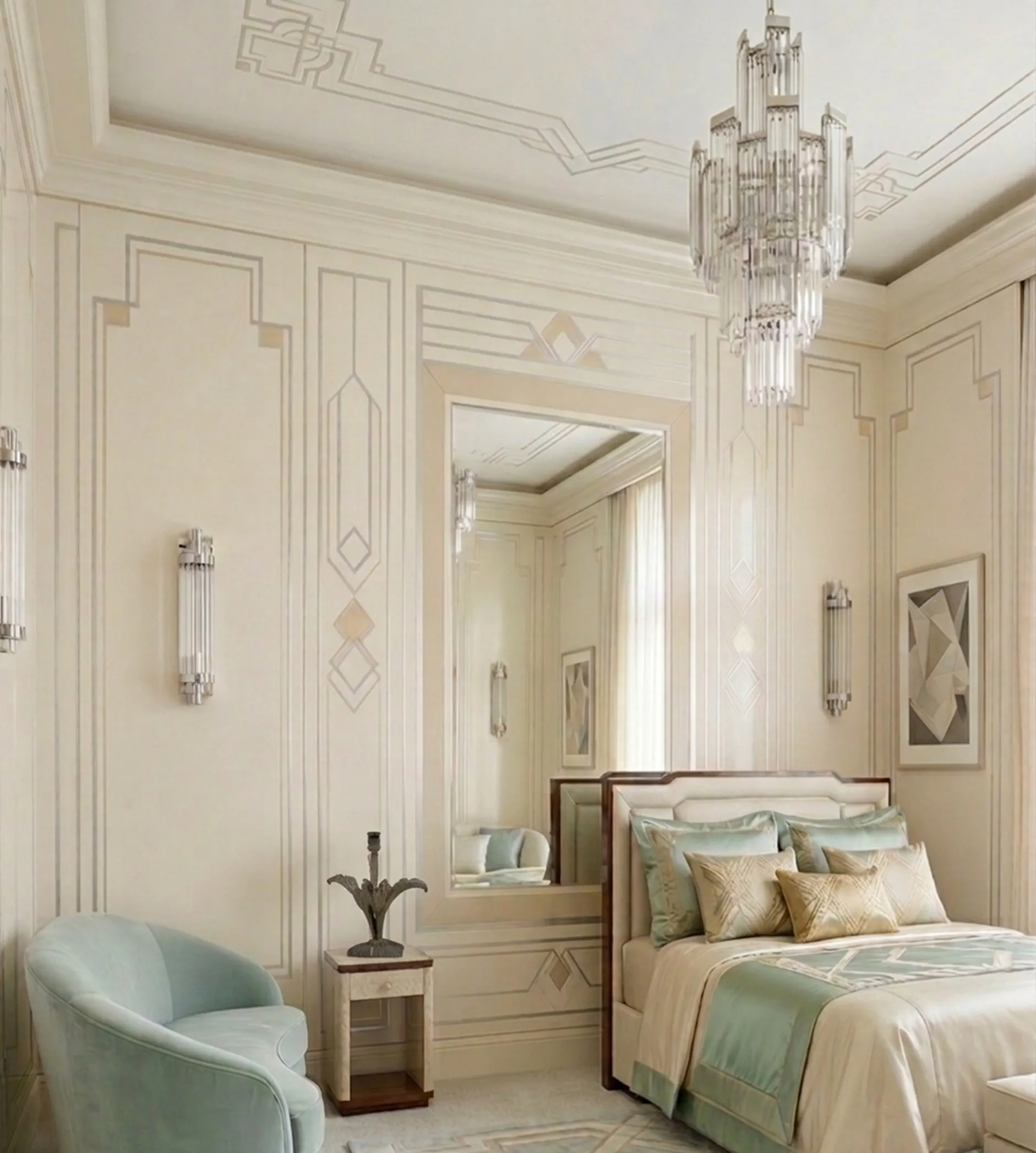 antike tischlampe in einem elegant dekorierten schlafzimmer