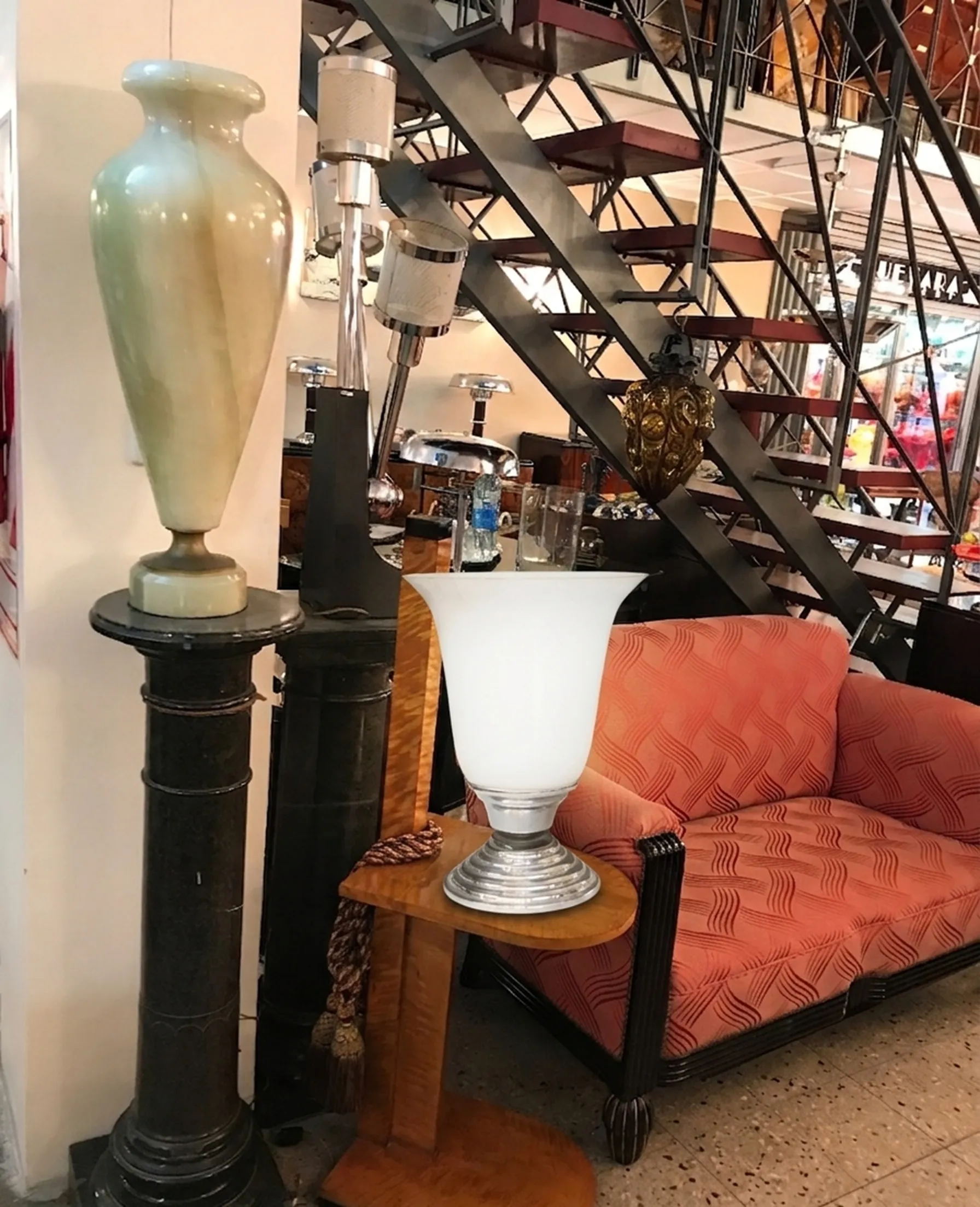 antique white table lamp on wooden table