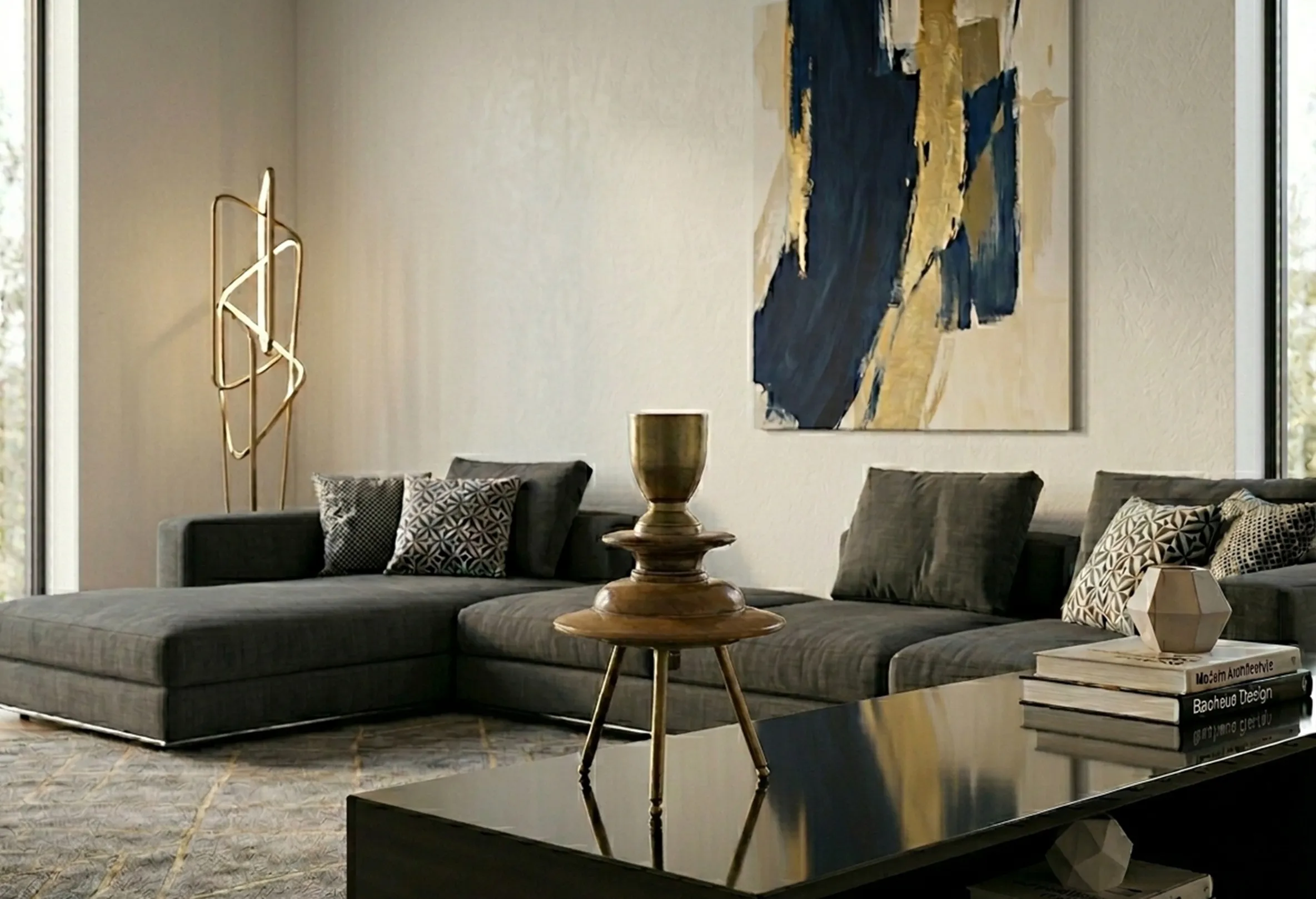 Antigua lámpara de mesa para restaurar, en un ambiente moderno, con cojines decorativos