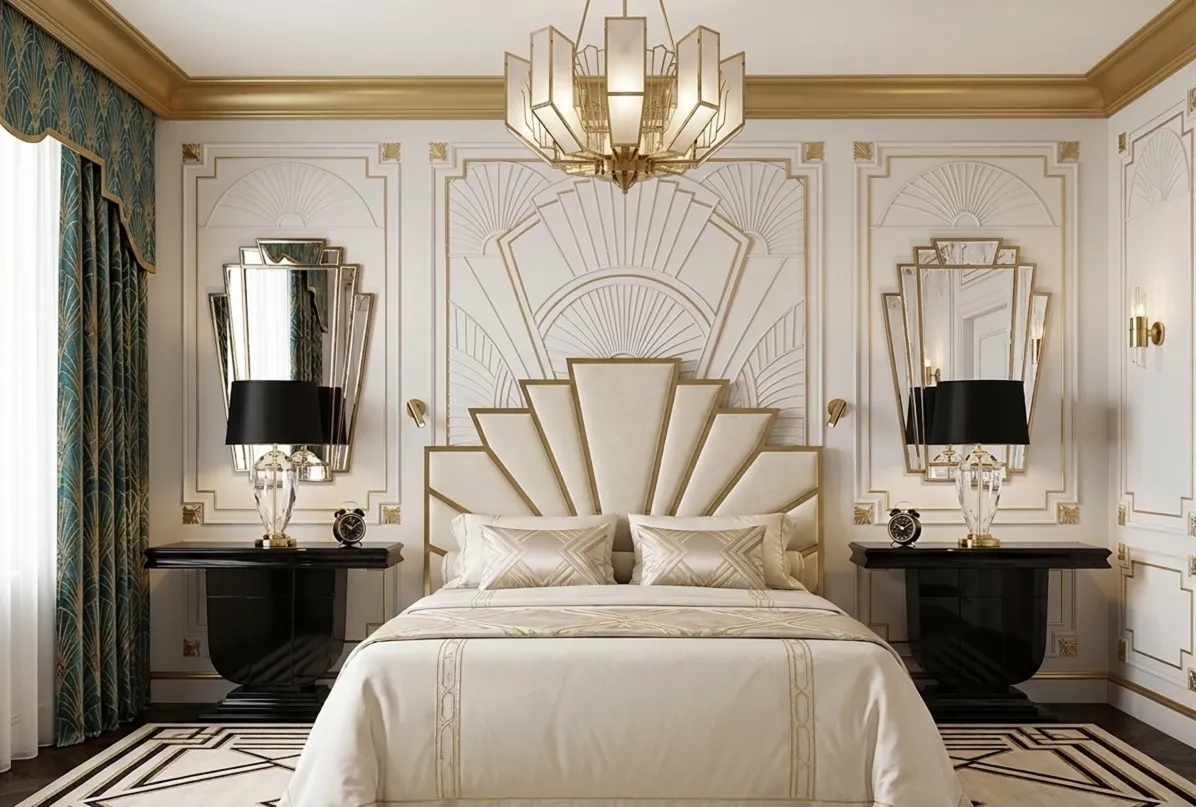 zwei antike Konsolentische art deco mit dekorativem Hintergrund