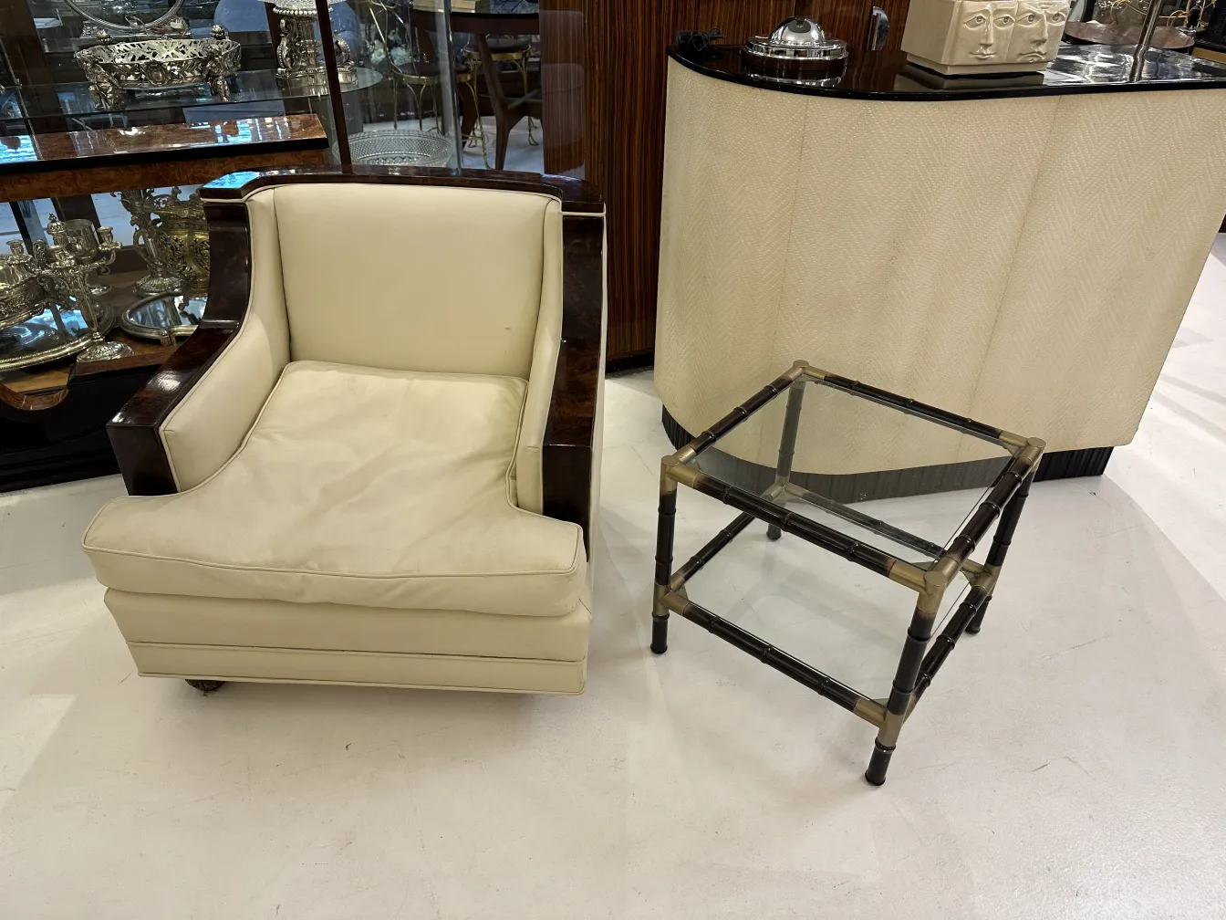 Set of 3 antique coffee tables with stylish design in a classic setting.