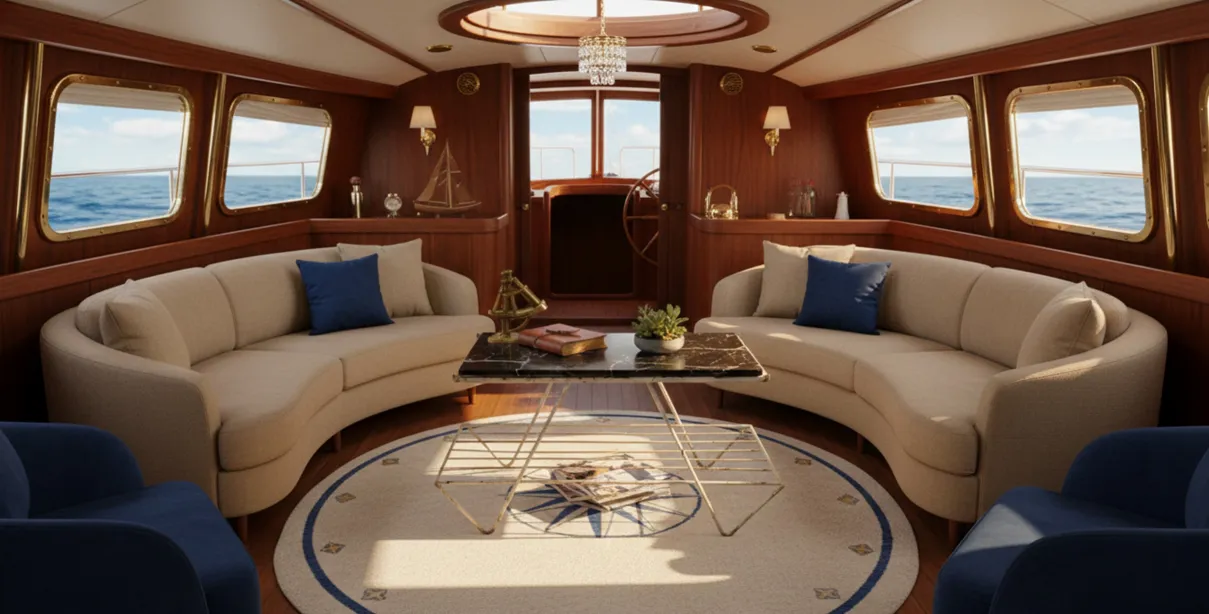 античный садовый стол в морской обстановке